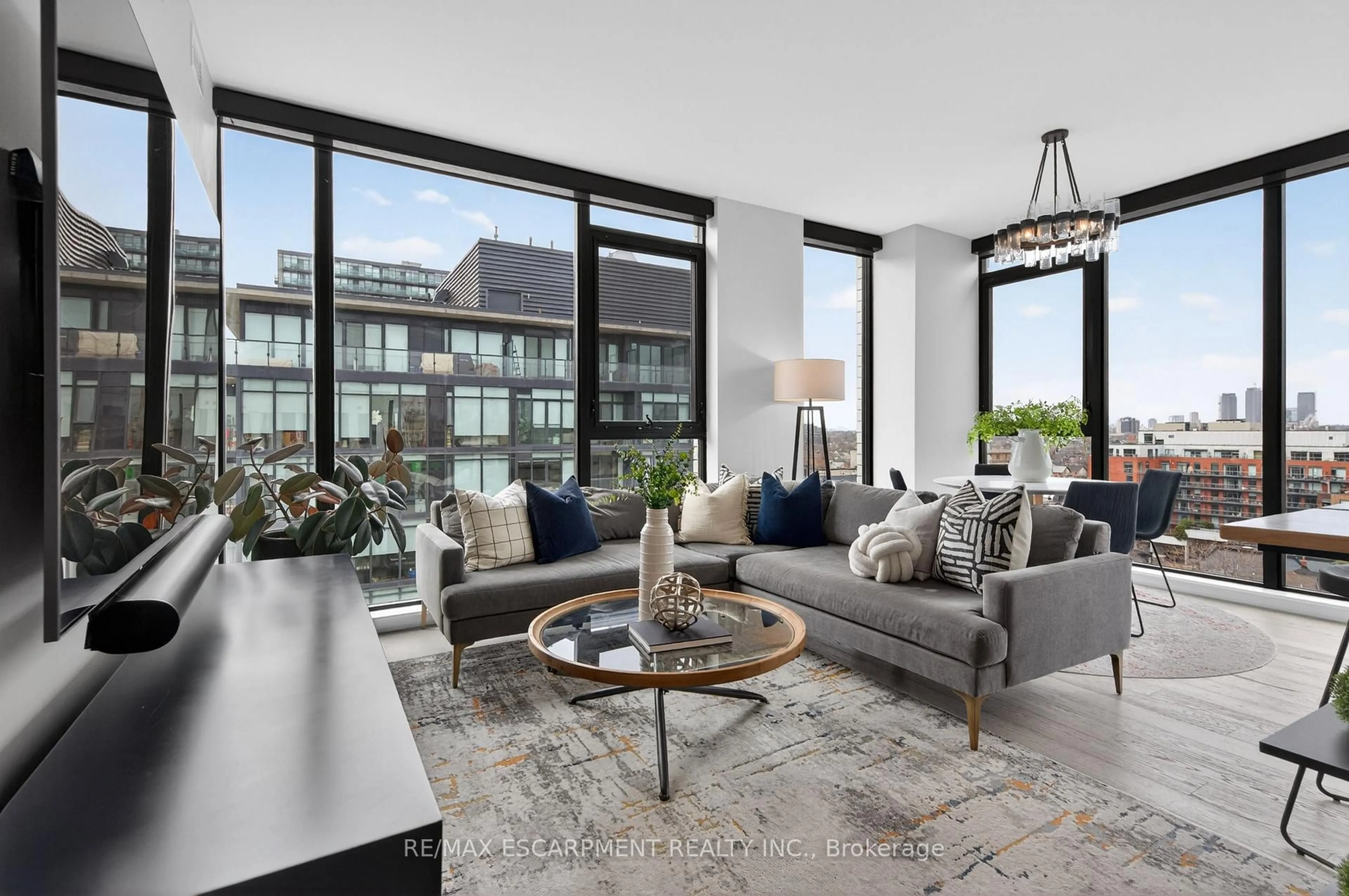 Living room with furniture, cement floor for 41 Dovercourt Rd #PH1001, Toronto Ontario M6J 0G6