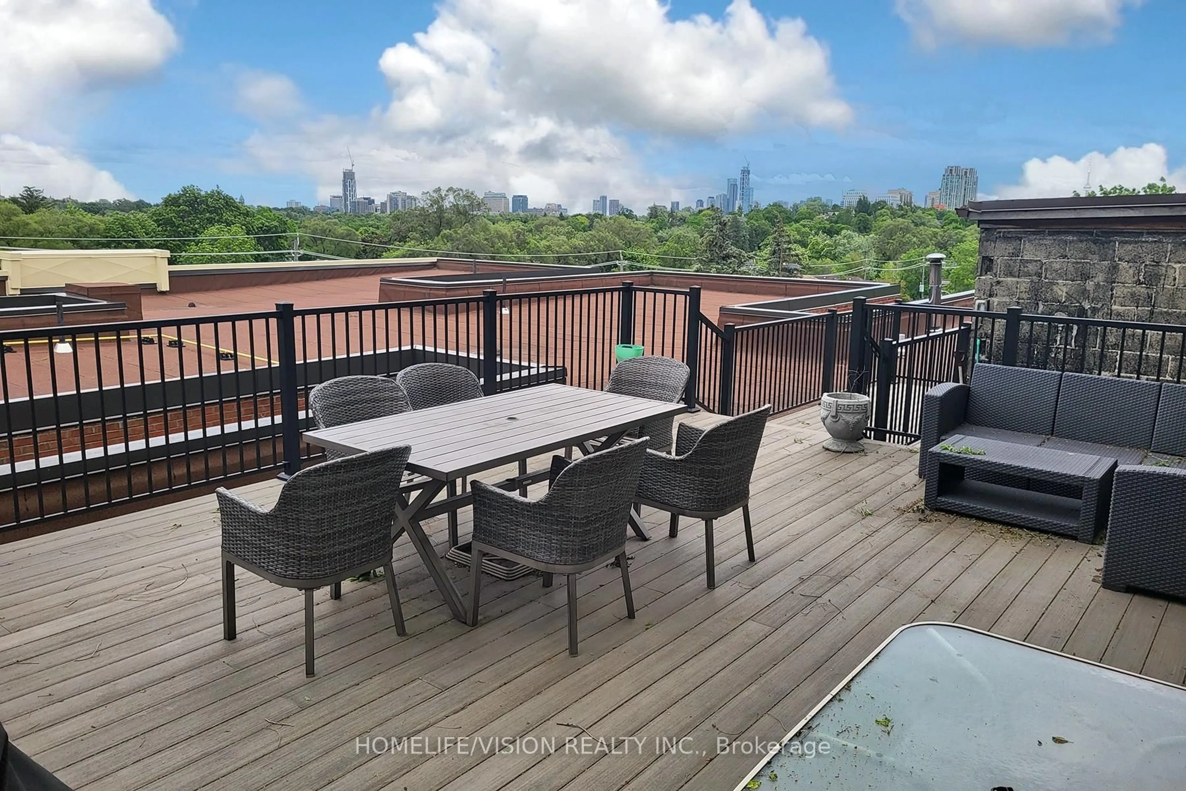 Patio, city buildings view from balcony for 1840 Bathurst St #Unit # B1, Toronto Ontario M5P 3K7