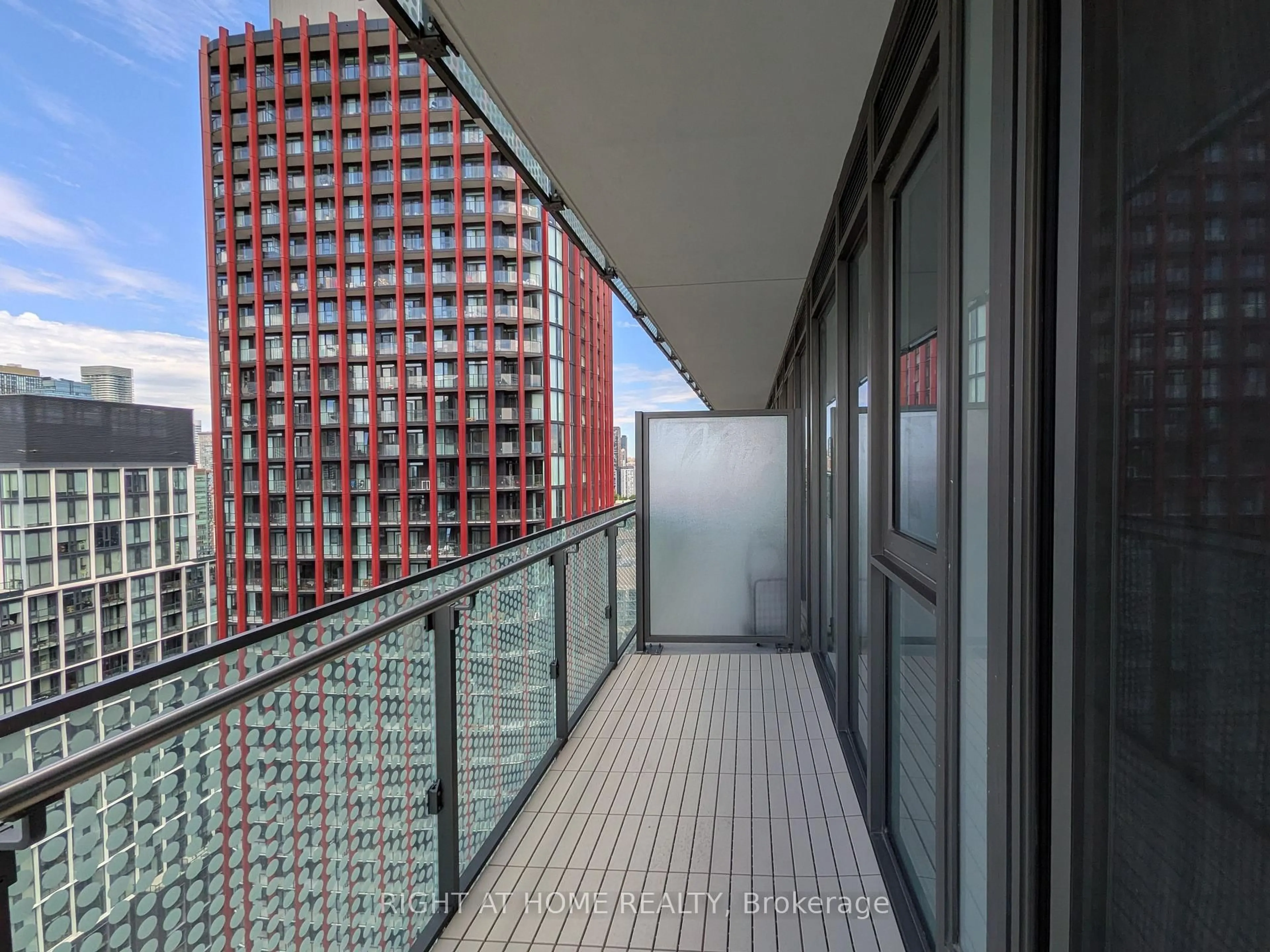 Balcony in the apartment, city buildings view from balcony for 70 Princess St #2715, Toronto Ontario M5A 0X6