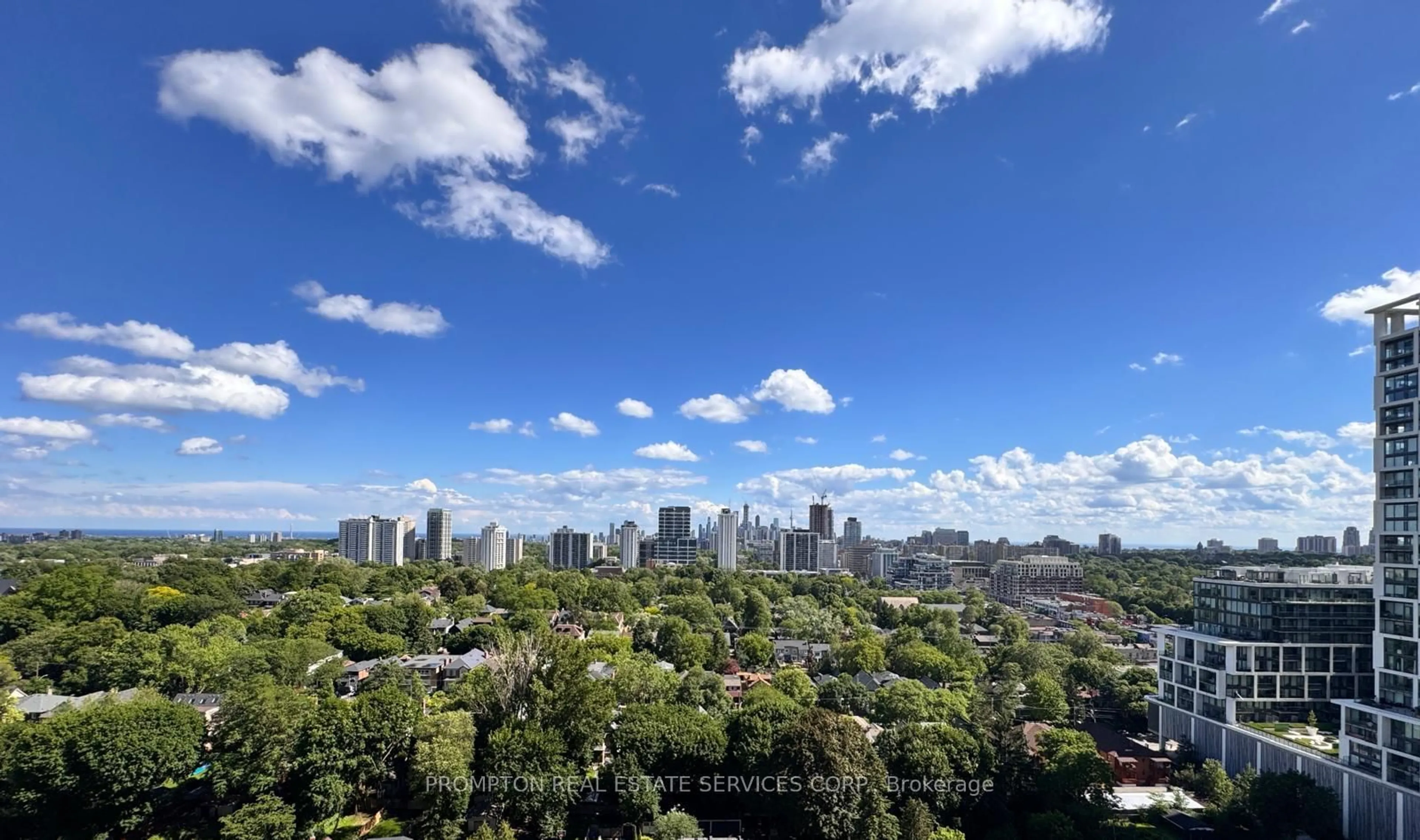 A pic from outside/outdoor area/front of a property/back of a property/a pic from drone, city buildings view from balcony for 25 Holly St #2008, Toronto Ontario M4S 0E3