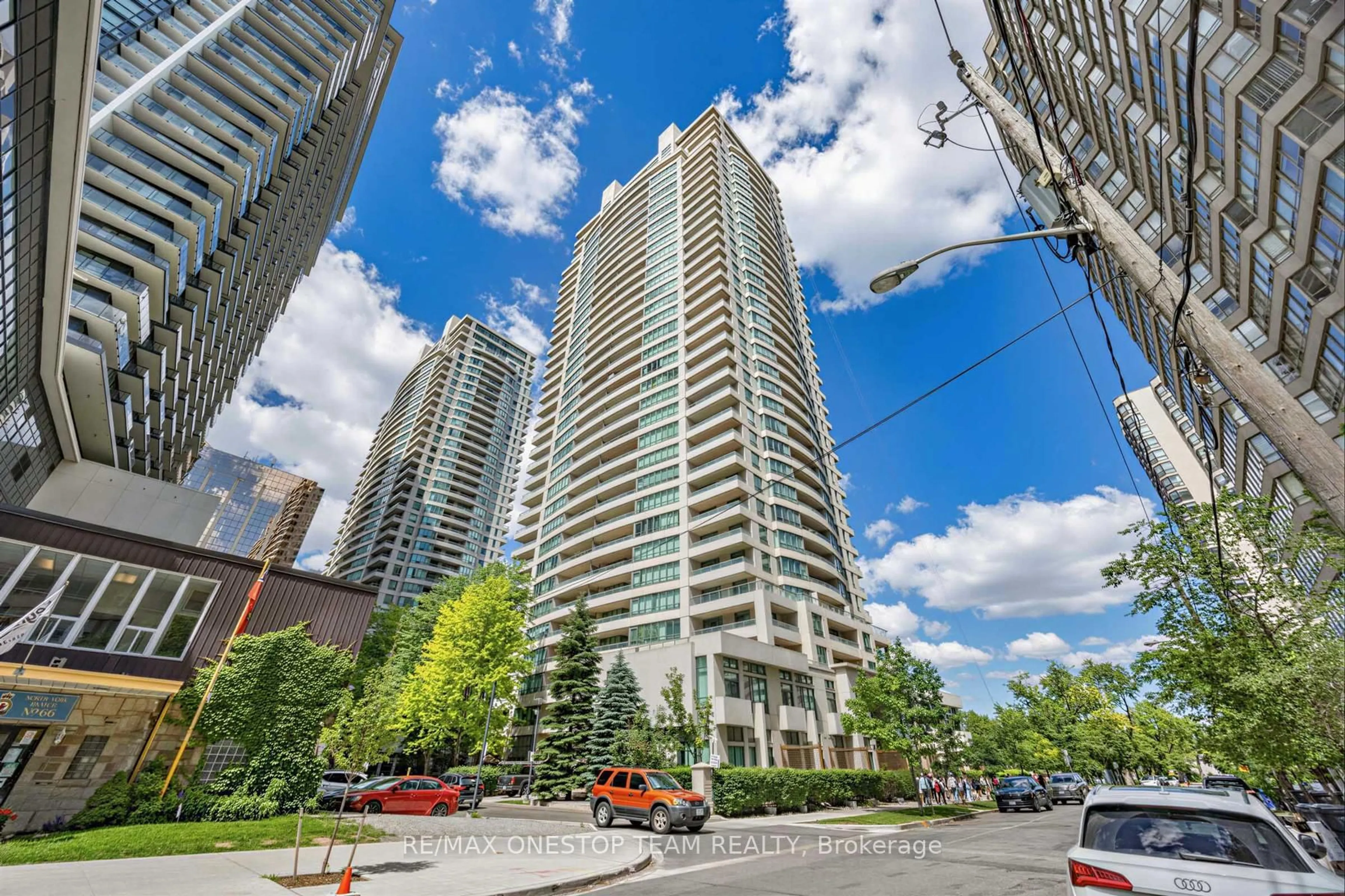 Patio, city buildings view from balcony for 18 Spring Garden Ave #2301, Toronto Ontario M2N 3G2