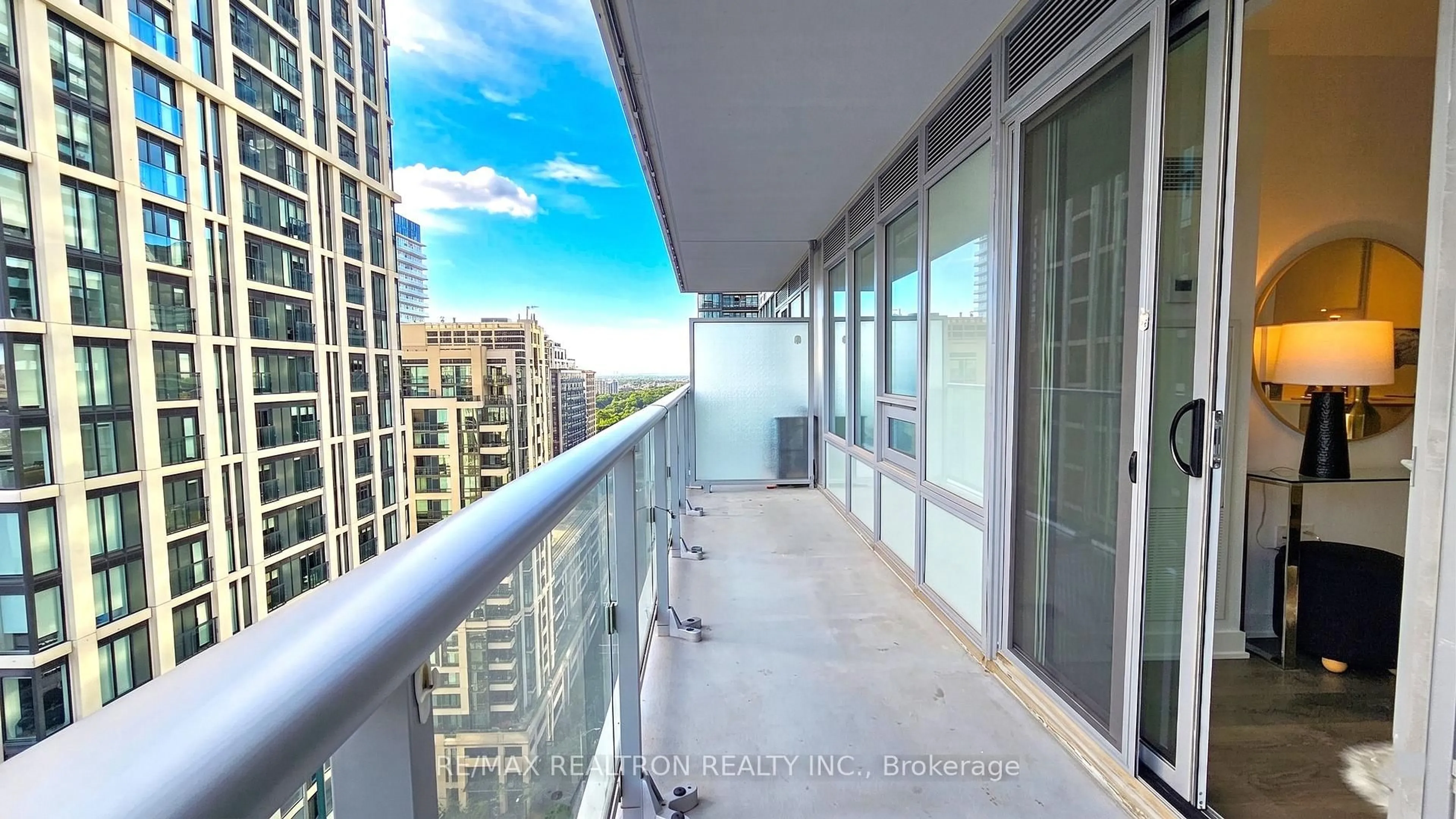 Balcony in the apartment, city buildings view from balcony for 195 Redpath Ave #2111, Toronto Ontario M4P 0E4