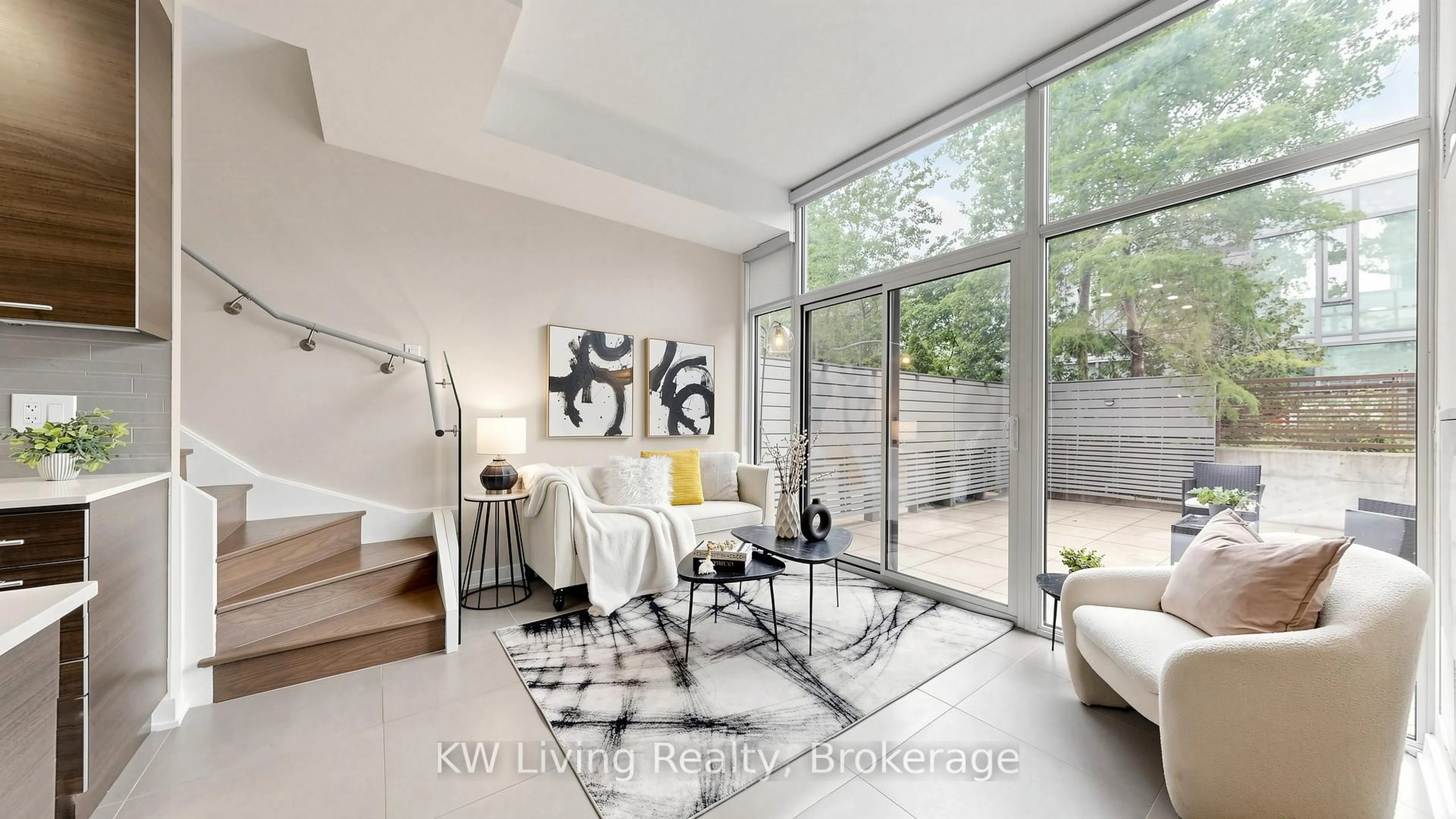Living room with furniture, ceramic/tile floor for 3 Market St #632, Toronto Ontario M5E 0A3