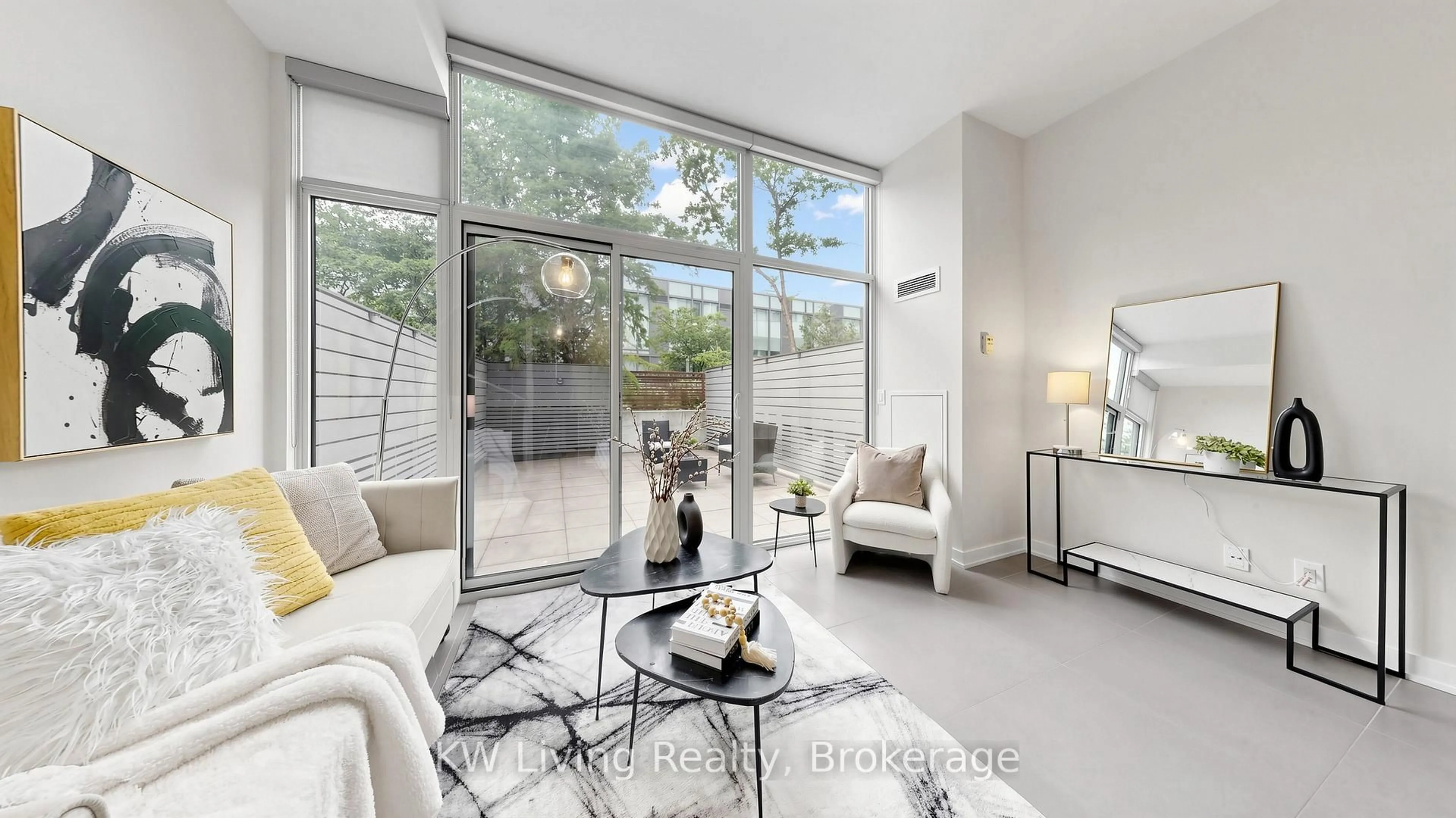 Living room with furniture, ceramic/tile floor for 3 Market St #632, Toronto Ontario M5E 0A3