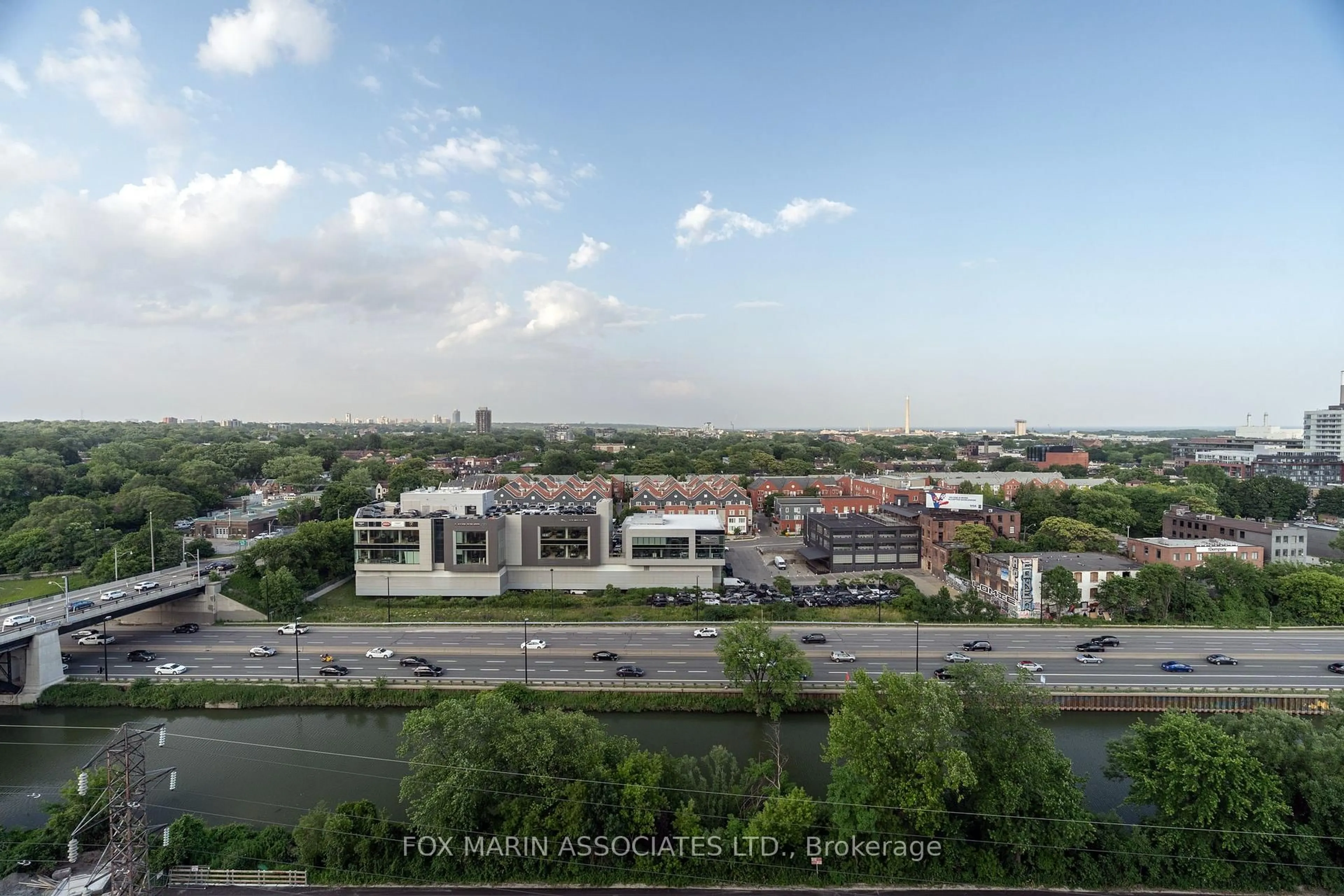 A pic from outside/outdoor area/front of a property/back of a property/a pic from drone, city buildings view from balcony for 5 Defries St #1104, Toronto Ontario M5A 0W7