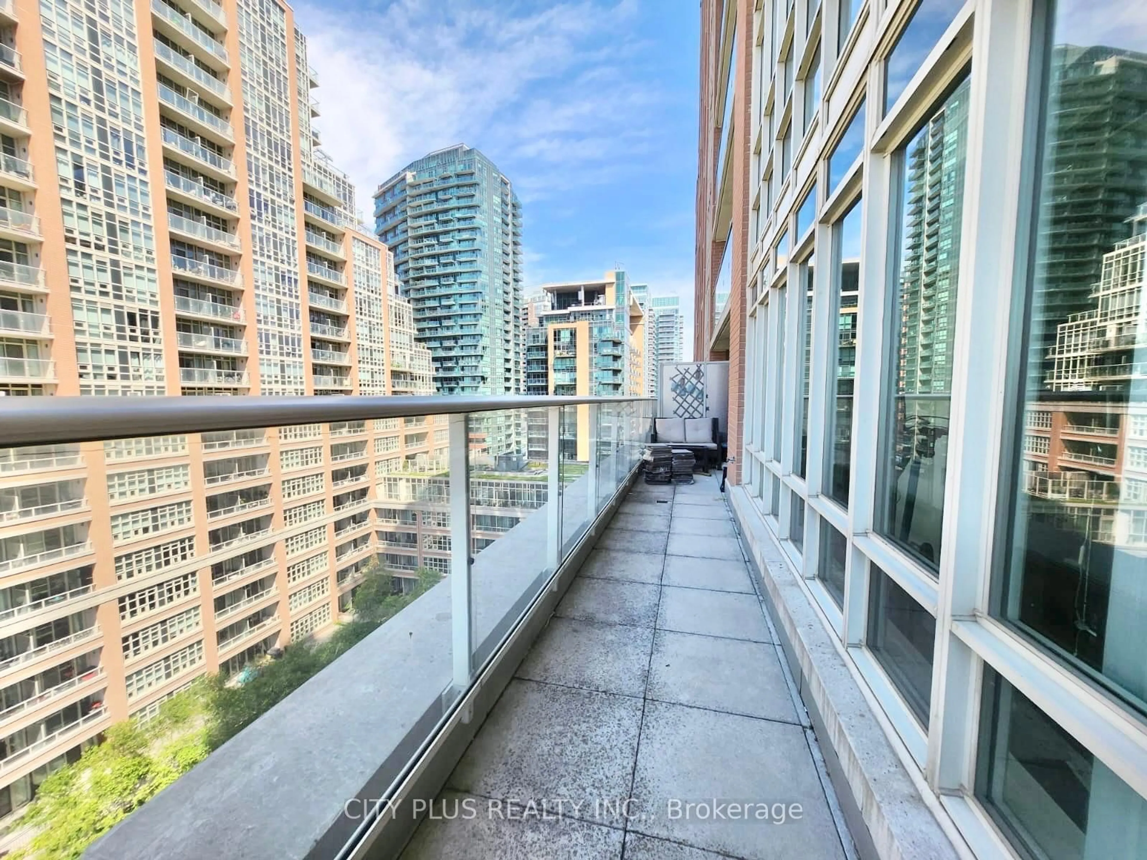 Balcony in the apartment, city buildings view from balcony for 75 East Liberty St #1106, Toronto Ontario M6K 3R3