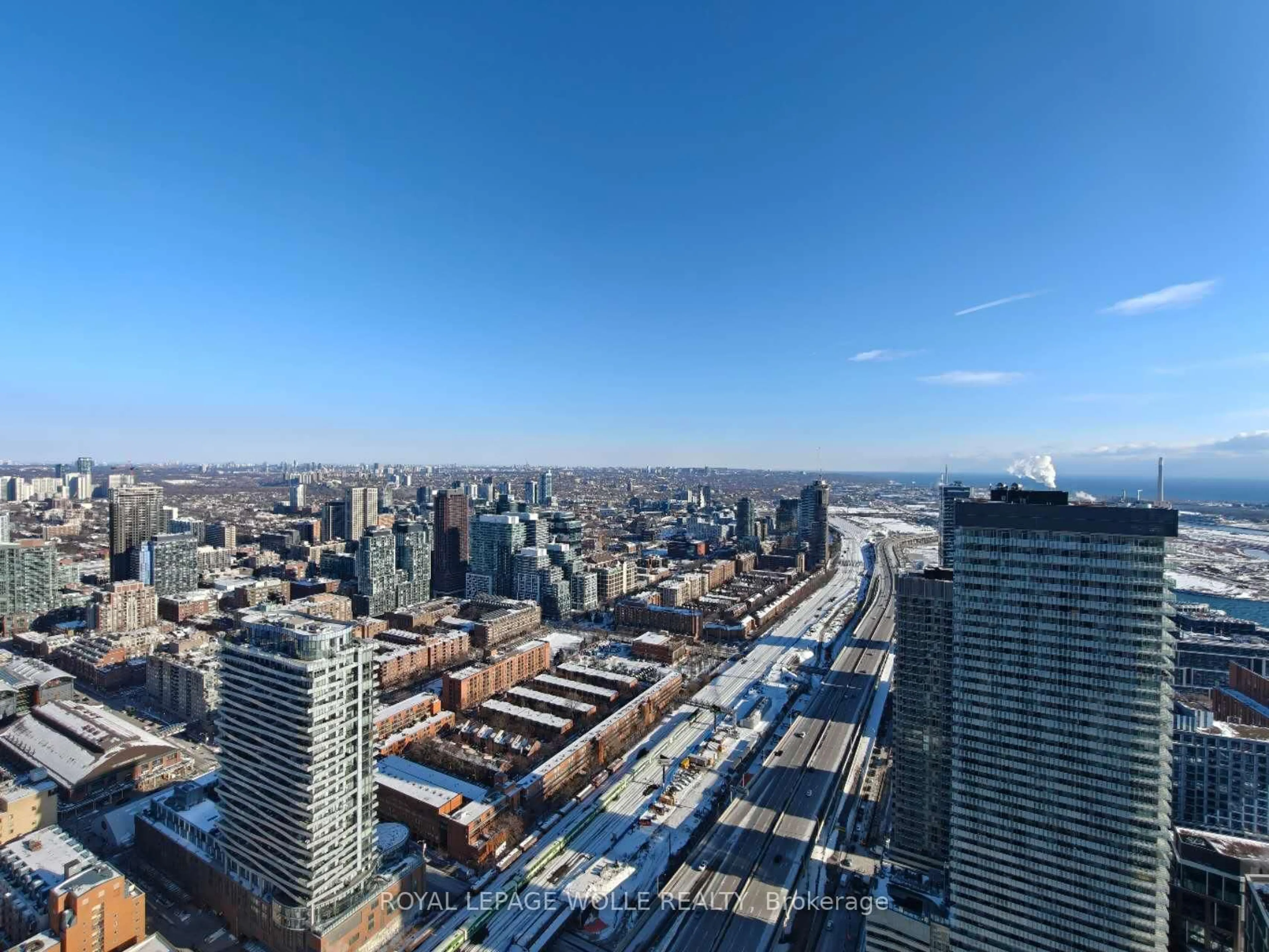 A pic from outside/outdoor area/front of a property/back of a property/a pic from drone, city buildings view from balcony for 55 Cooper St #6008, Toronto Ontario M5E 0G1