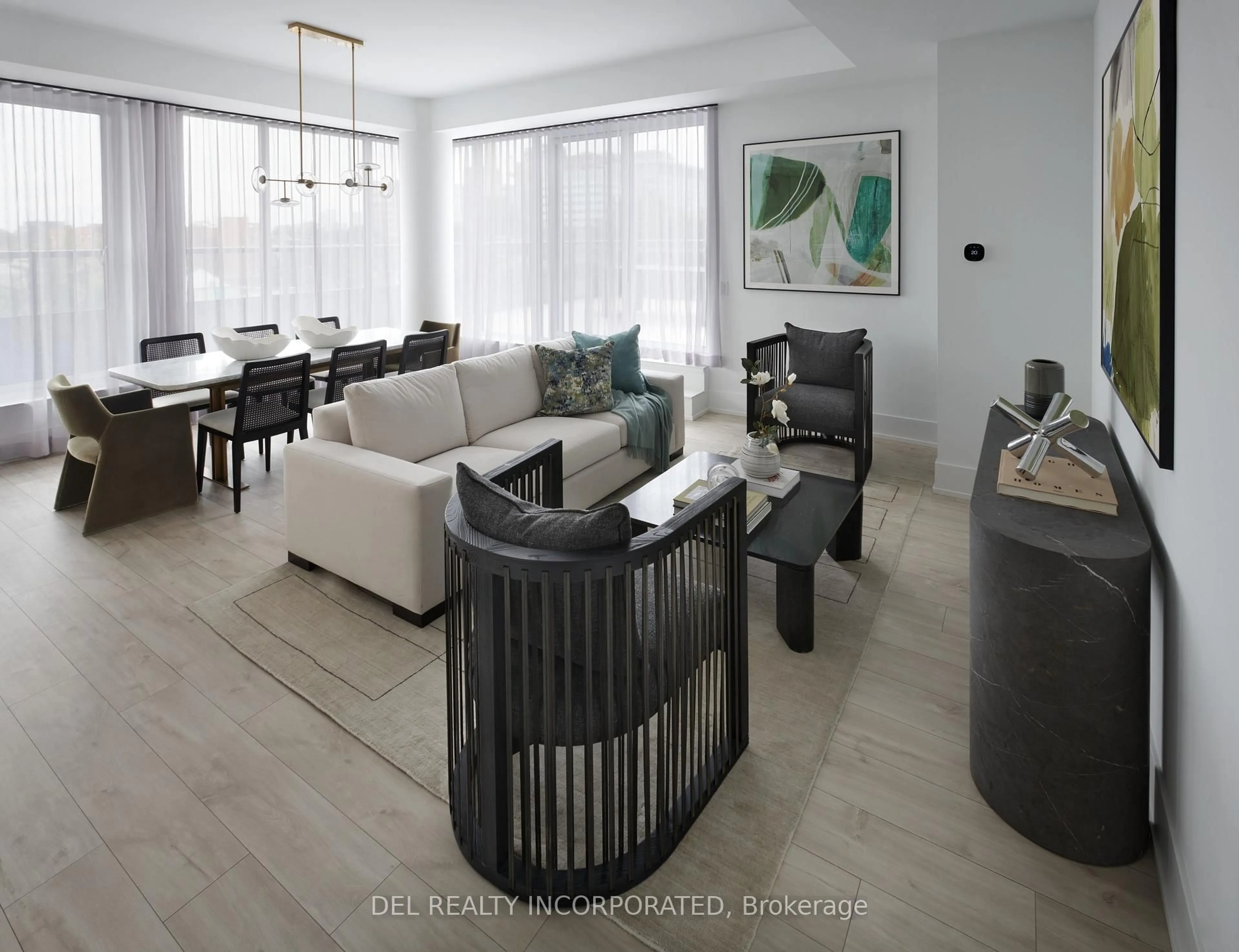 Living room with furniture, wood/laminate floor for 115 Denison Ave #512, Toronto Ontario M5T 2N1