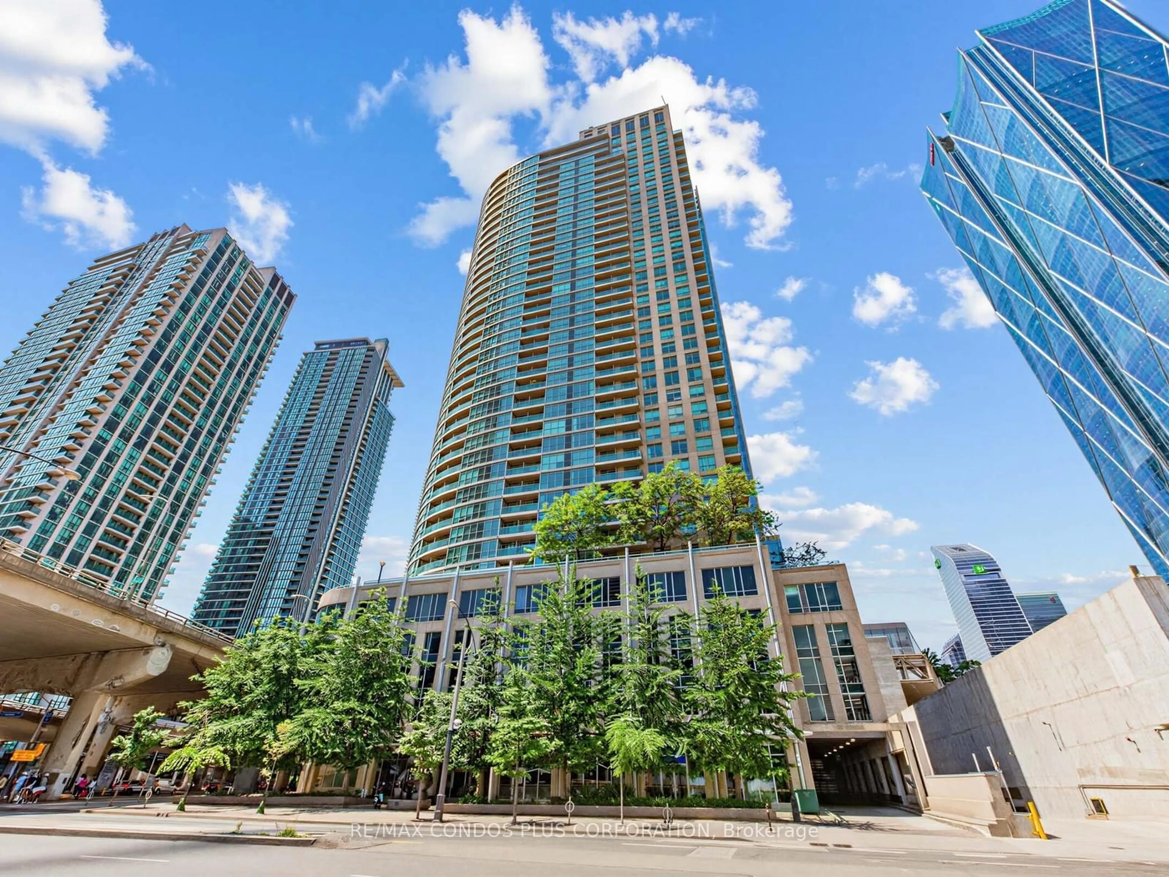 Patio, city buildings view from balcony for 18 Yonge St #1012, Toronto Ontario M5E 1Z8