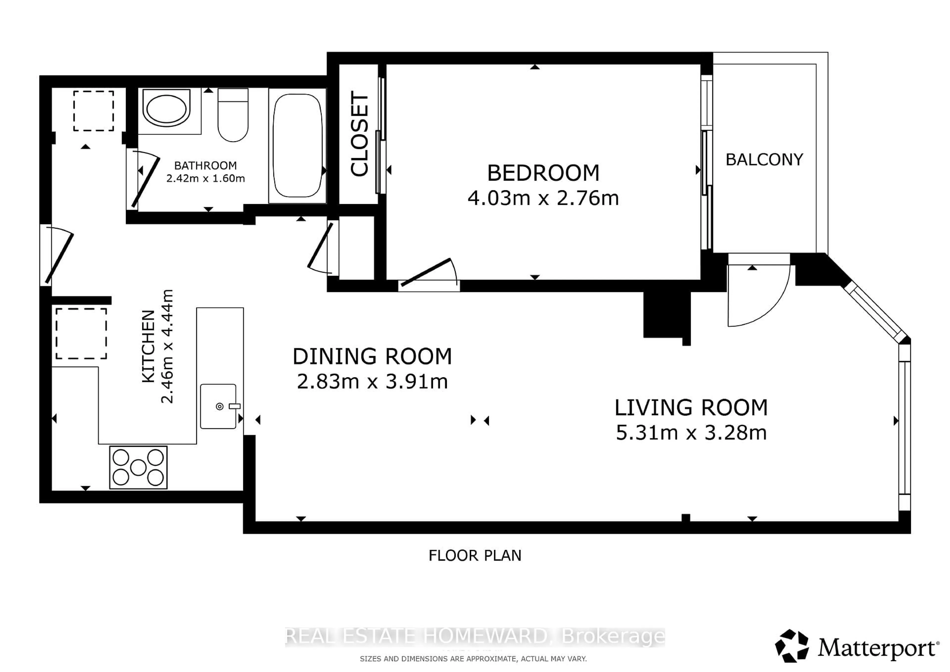 Floor plan for 600 Queens Quay #1030, Toronto Ontario M5V 3M3