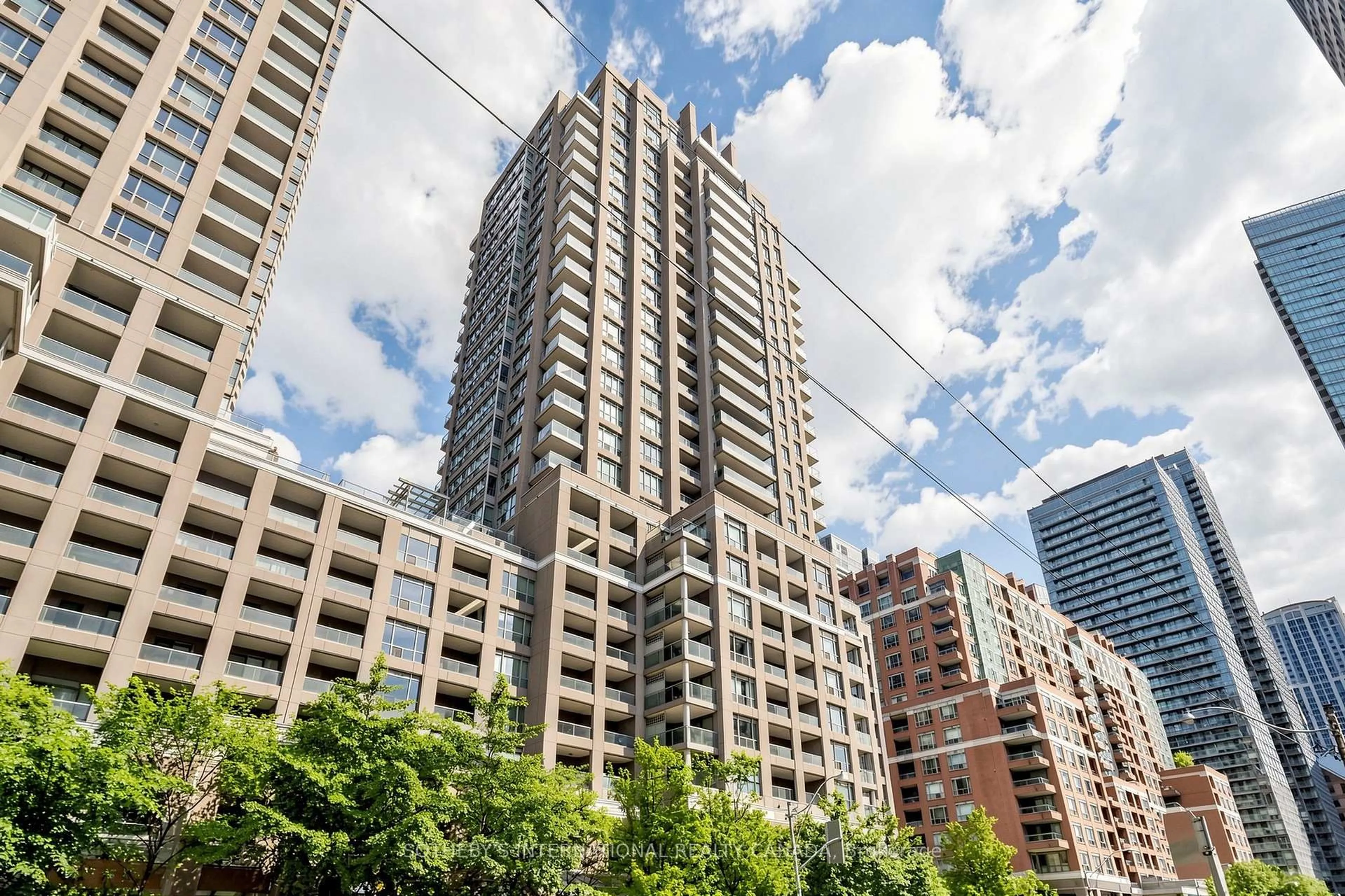 Patio, city buildings view from balcony for 909 Bay St #2303, Toronto Ontario M5S 1Z9