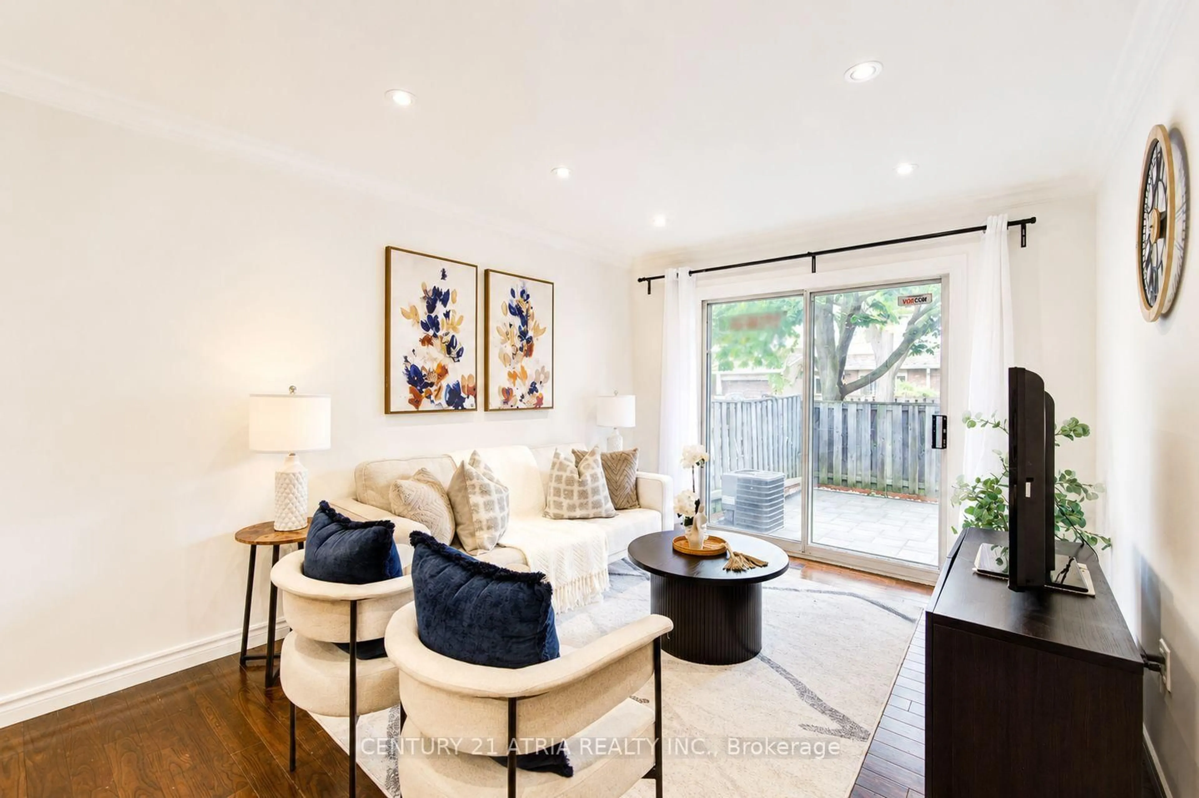 Living room with furniture, wood/laminate floor for 4 Sand Fern Way, Toronto Ontario M2J 4N8