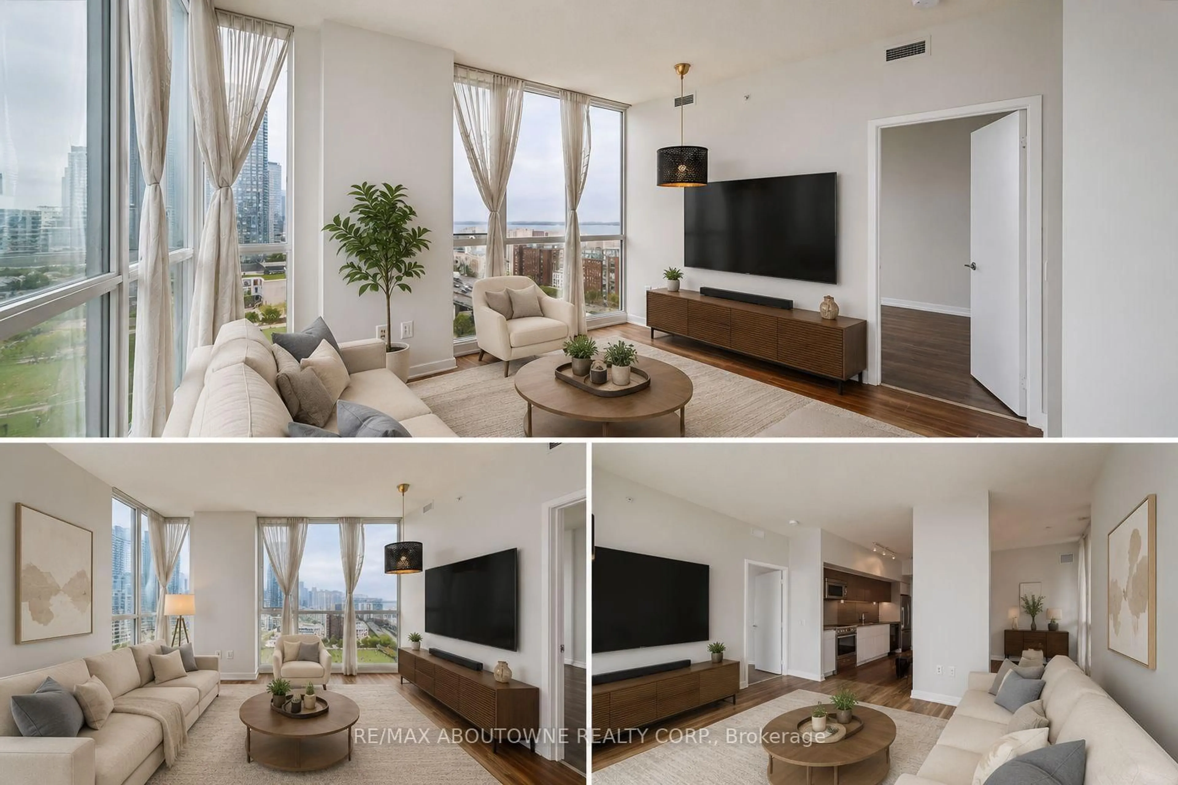Living room with furniture, wood/laminate floor for 75 Queens Wharf Rd #1901, Toronto Ontario M5V 0J8