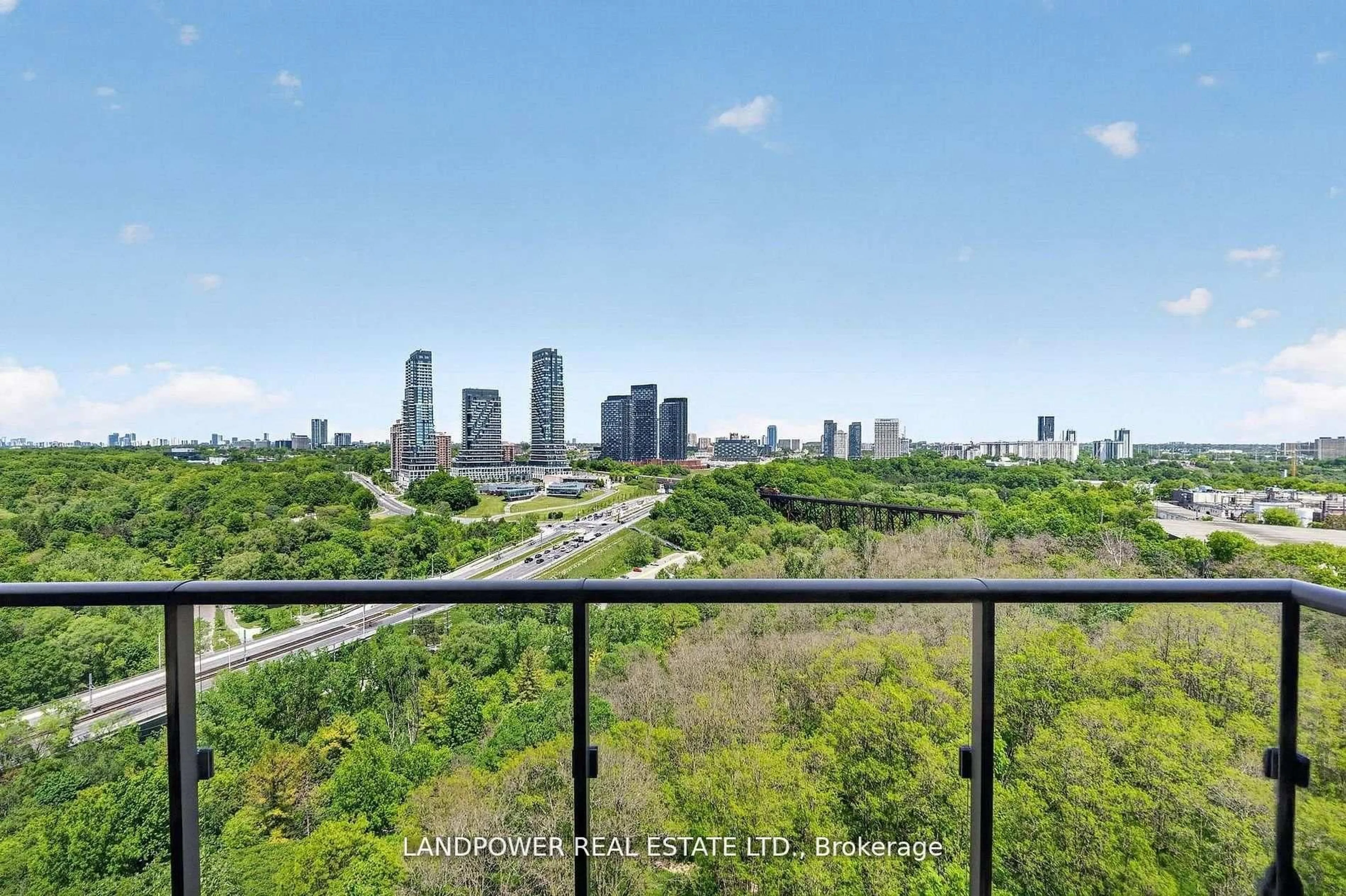 Balcony in the apartment, city buildings view from balcony for 160 Vanderhoof Ave #1203, Toronto Ontario M4G 0B7