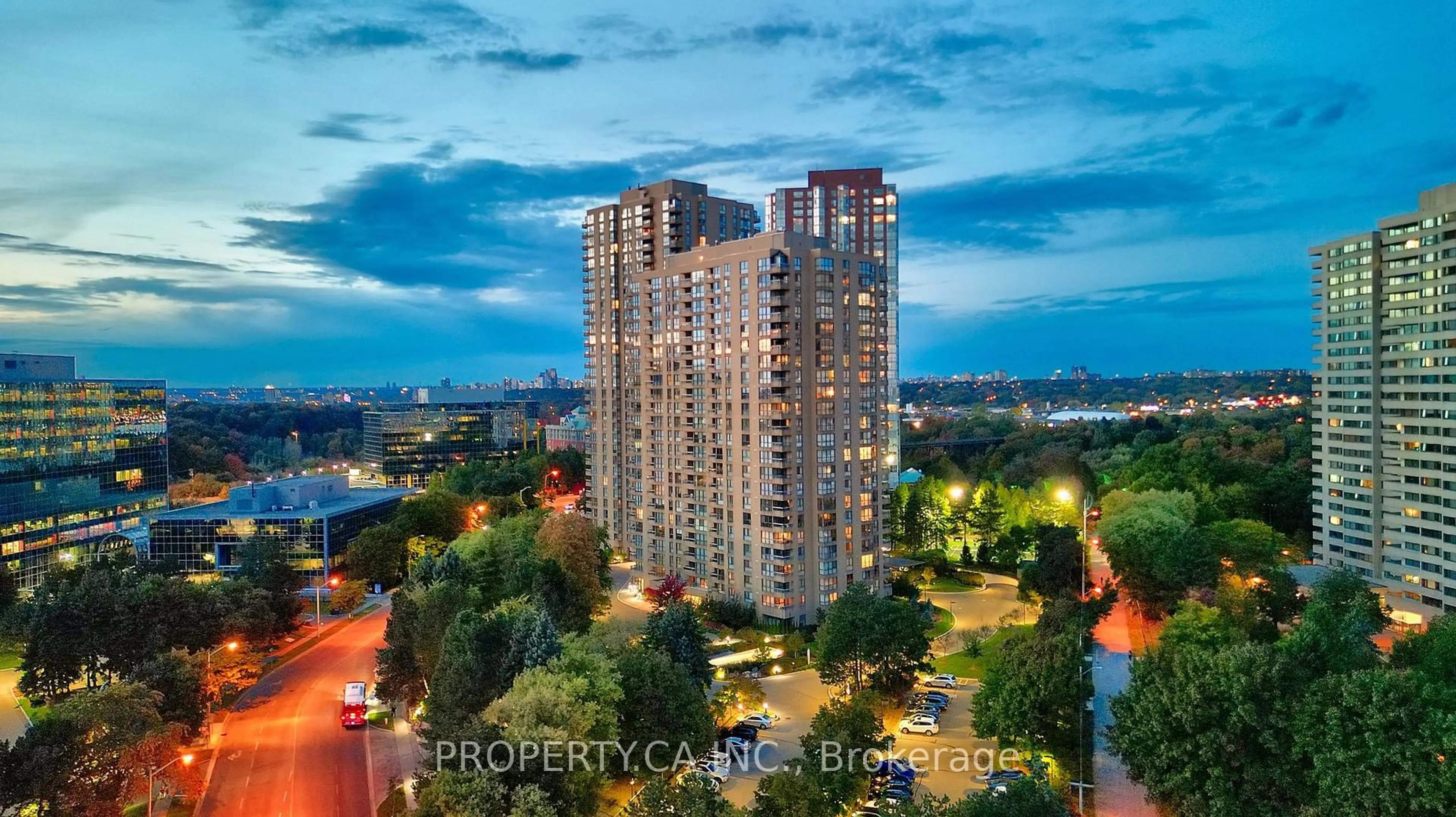 A pic from outside/outdoor area/front of a property/back of a property/a pic from drone, city buildings view from balcony for 1 Concorde Pl #1202, Toronto Ontario M3C 3K6