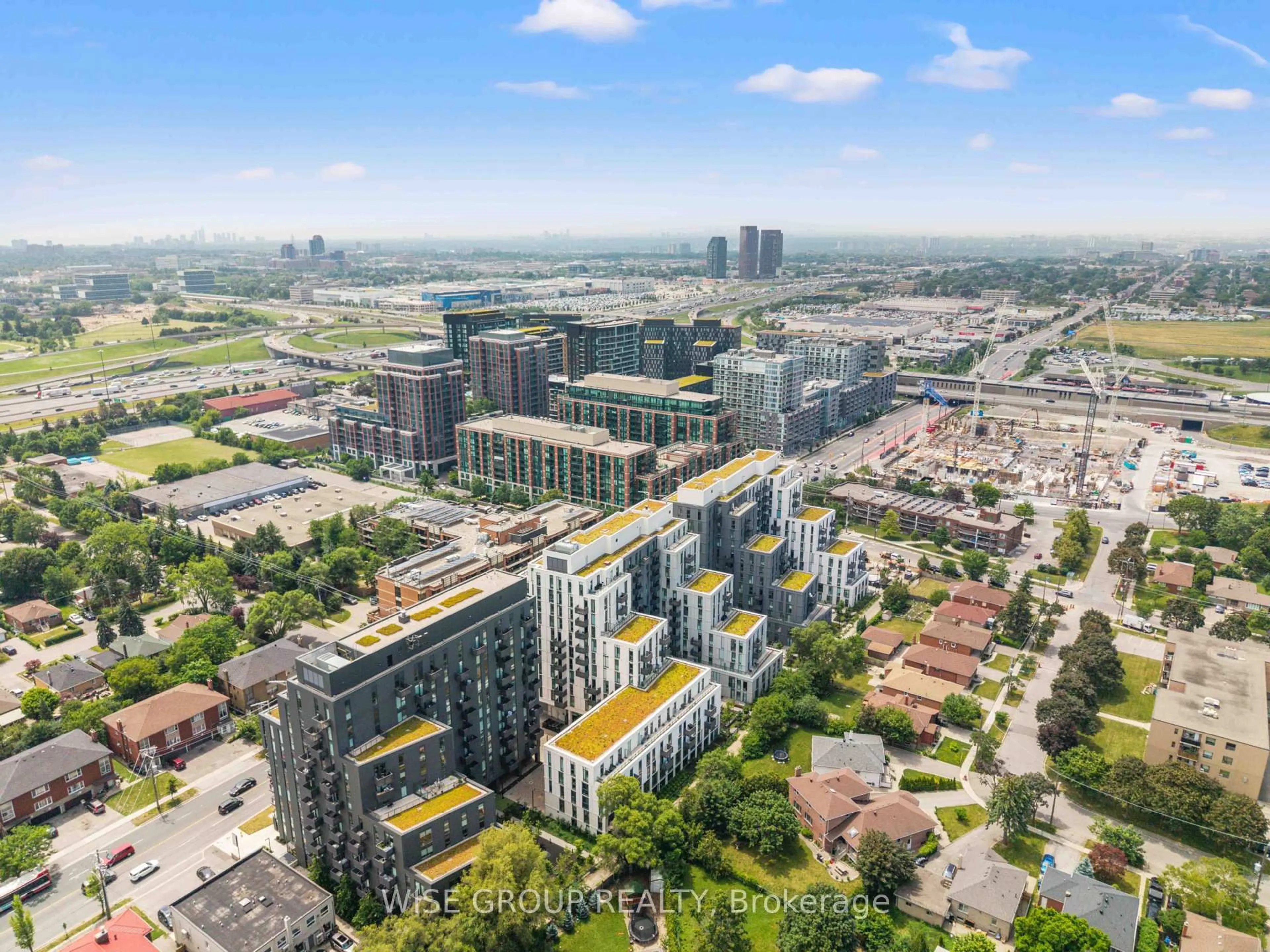 A pic from outside/outdoor area/front of a property/back of a property/a pic from drone, city buildings view from balcony for 500 Wilson Ave #915, Toronto Ontario M3H 0E5