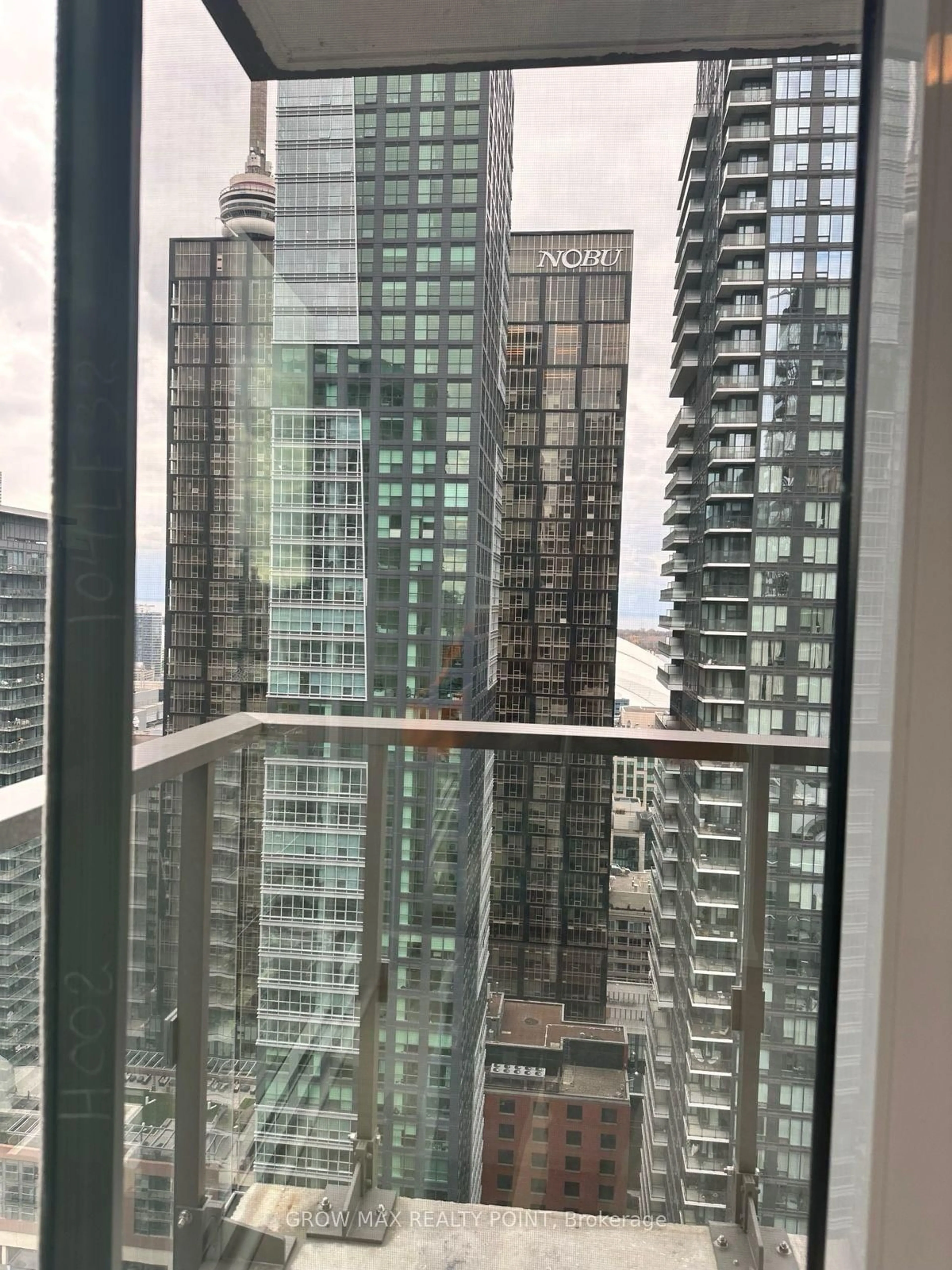 Balcony in the apartment, city buildings view from balcony for 8 Widmer St #3409, Toronto Ontario M5V 0W6