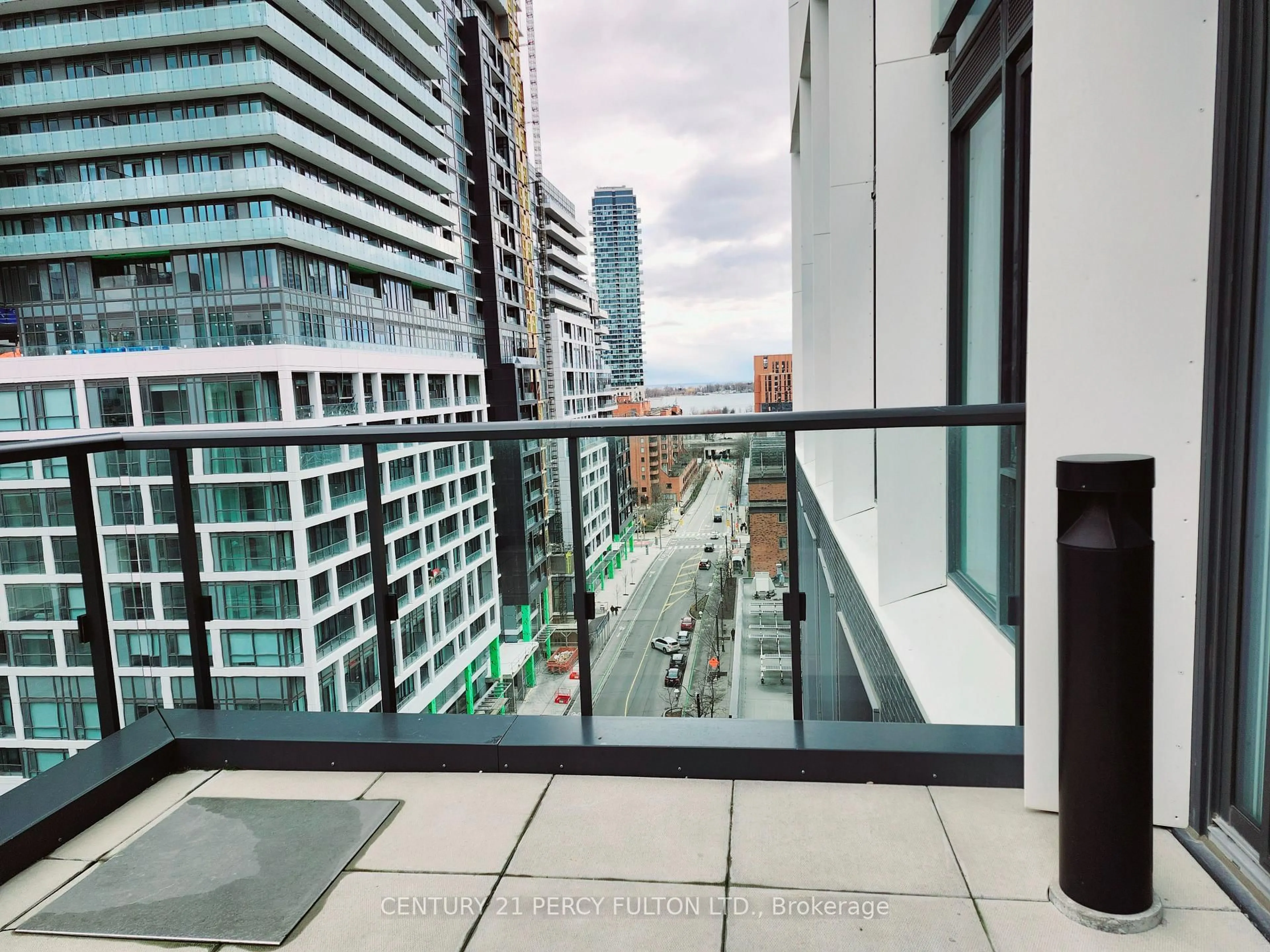 Balcony in the apartment, city buildings view from balcony for 158 Front St #1014, Toronto Ontario M5A 0K9