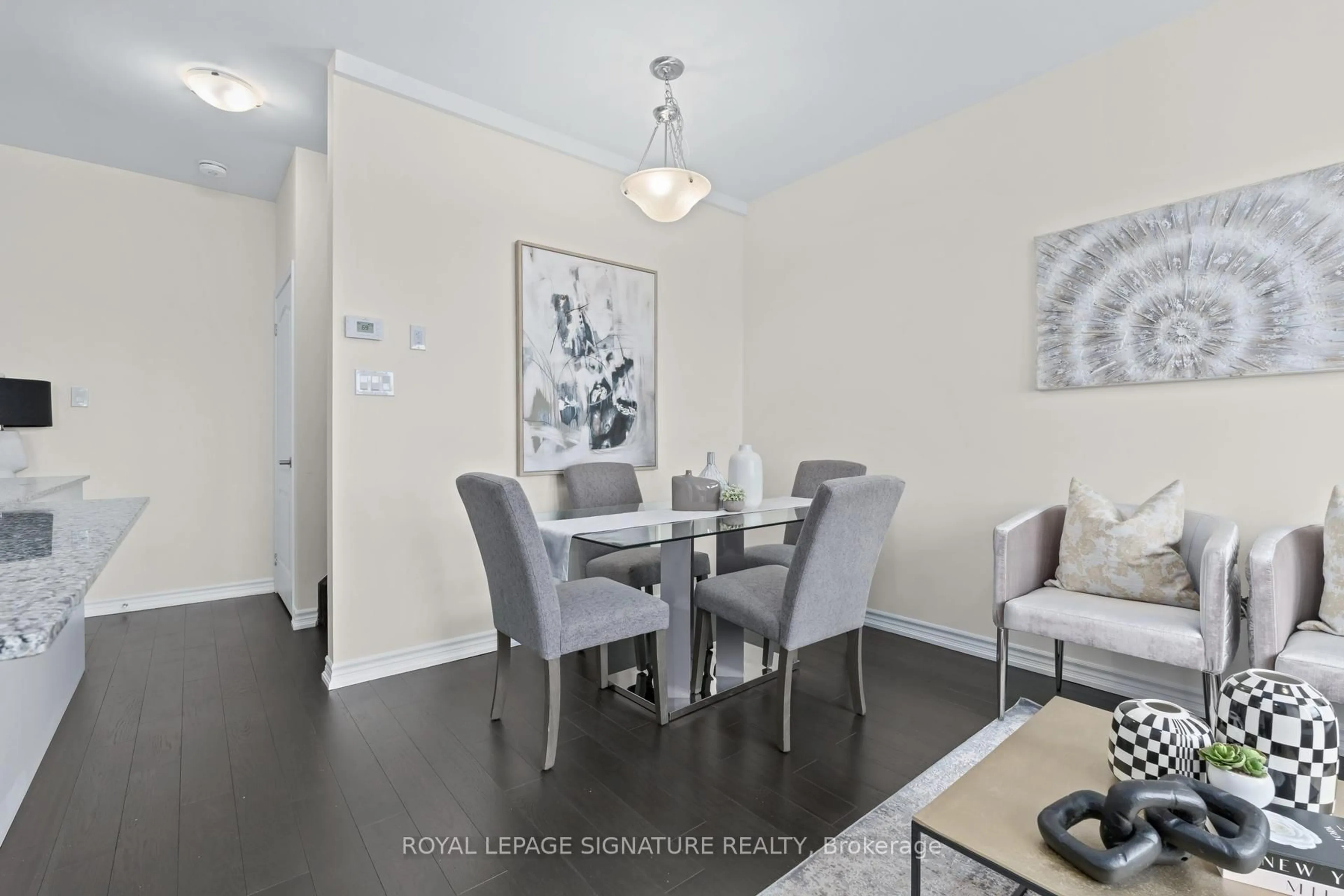Dining room, wood/laminate floor for 1970 Victoria Park Ave #C, Toronto Ontario M3A 0A8