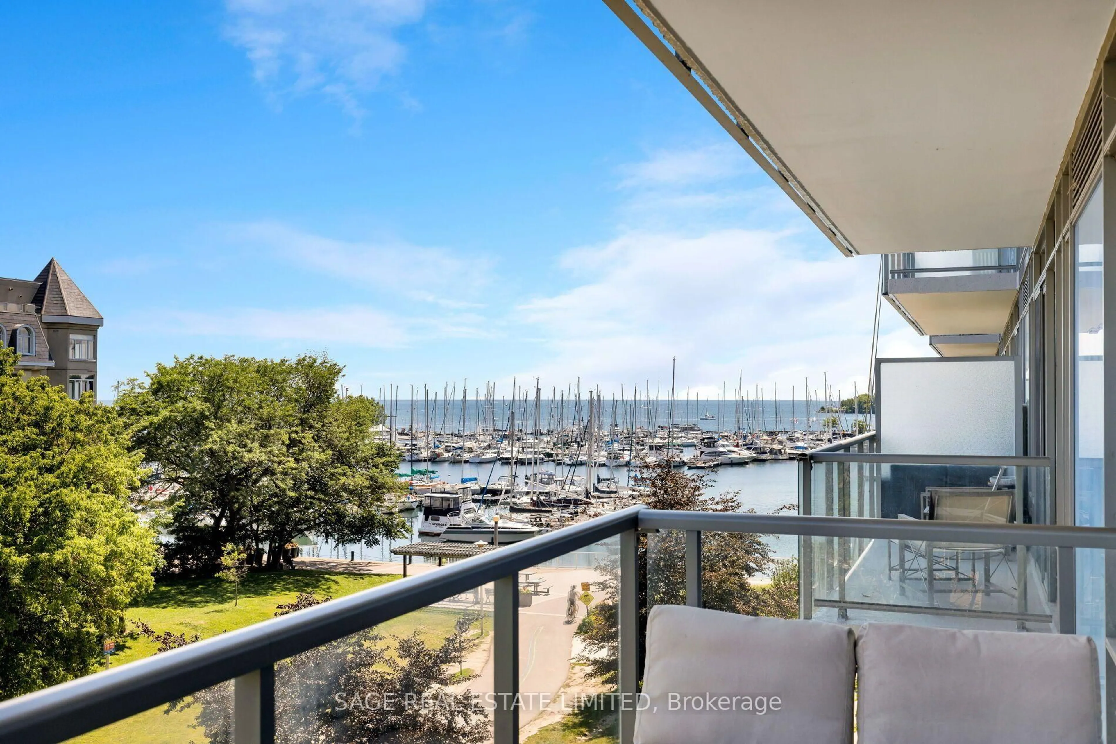 Balcony in the apartment, water/lake/river/ocean view for 90 Stadium Rd #414, Toronto Ontario M5V 3W5