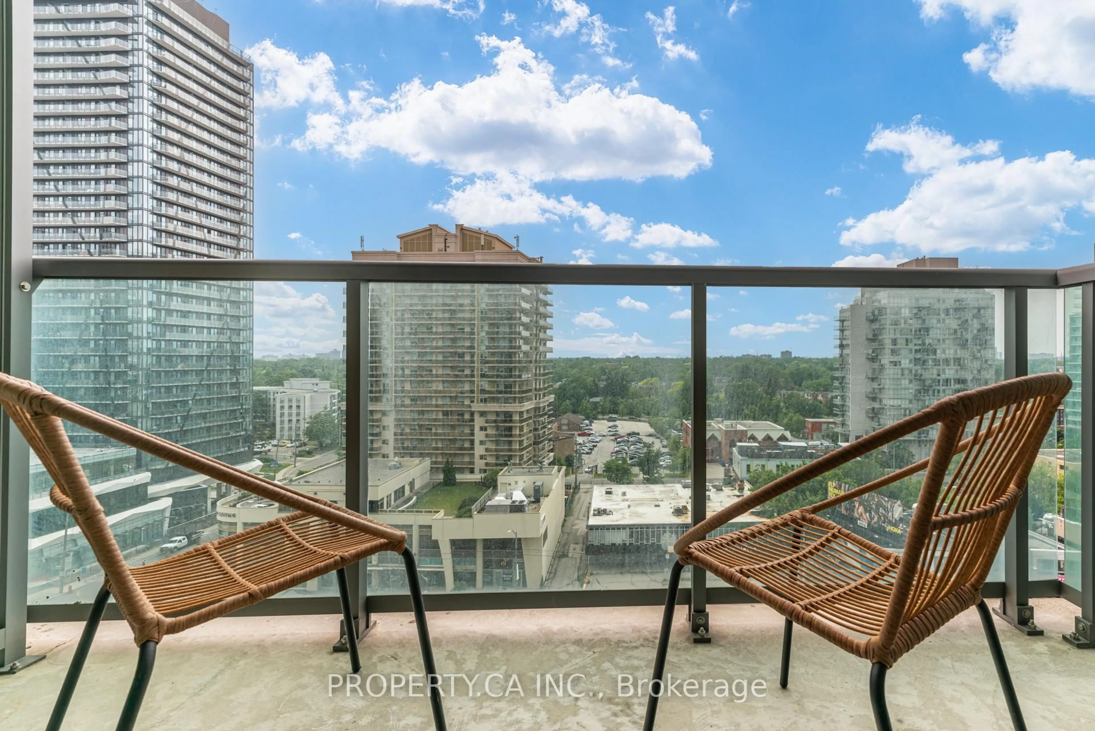 Balcony in the apartment, city buildings view from balcony for 26 Norton Ave #1111, Toronto Ontario M2N 0C6
