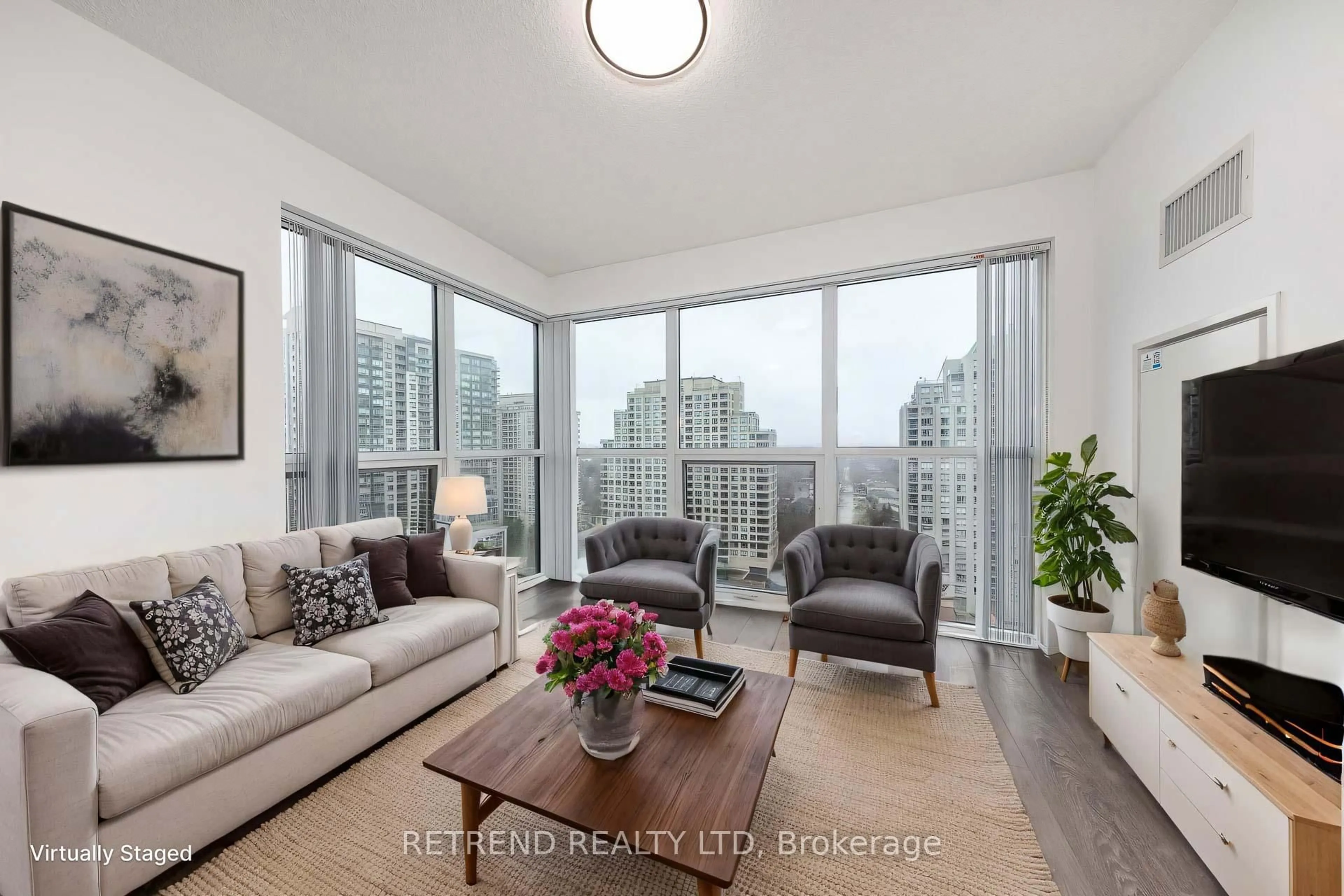 Living room with furniture, wood/laminate floor for 5168 yonge St #1209, Toronto Ontario M2N 0G1