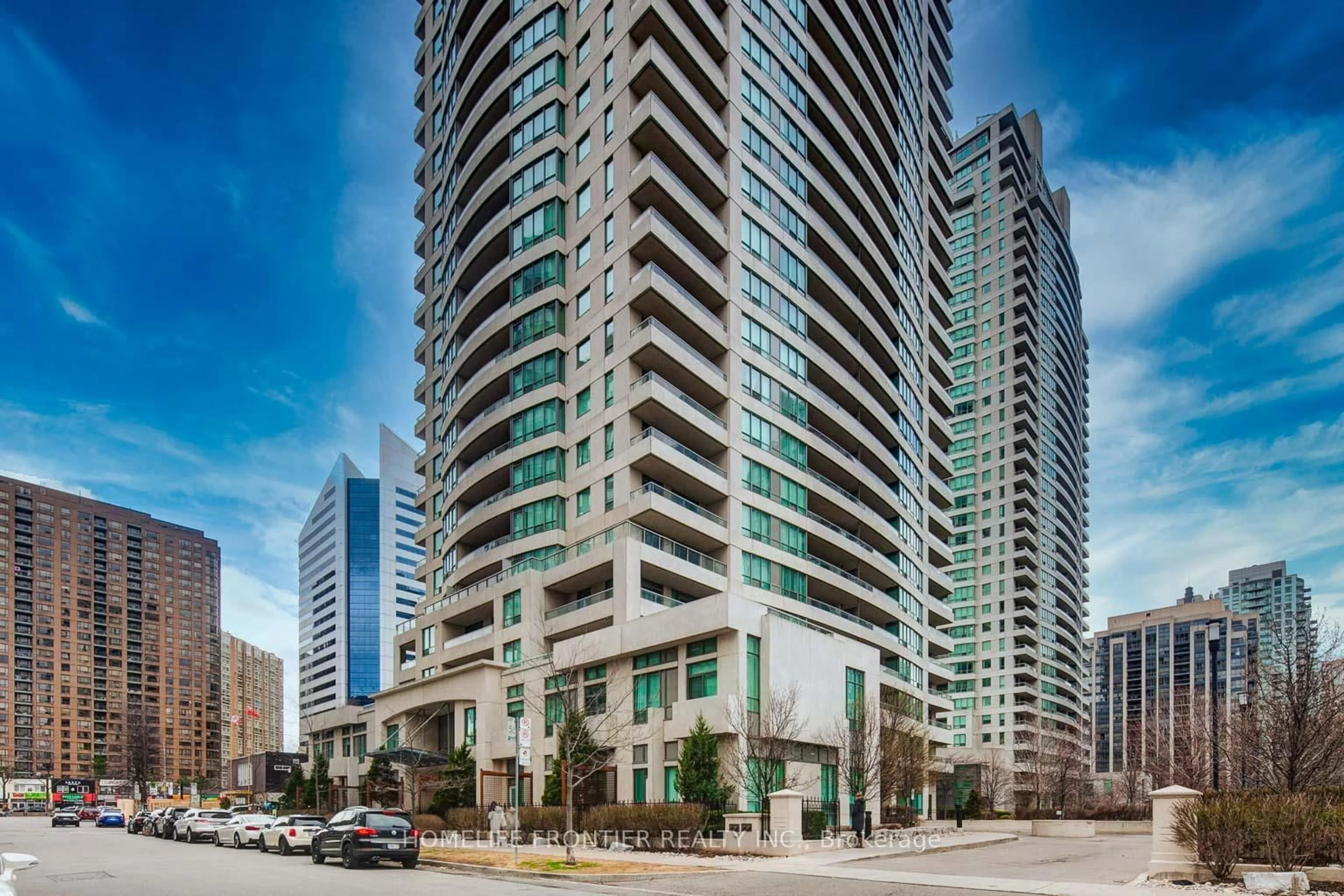 Patio, city buildings view from balcony for 18 Spring Garden Ave #310, Toronto Ontario M2N 7M2