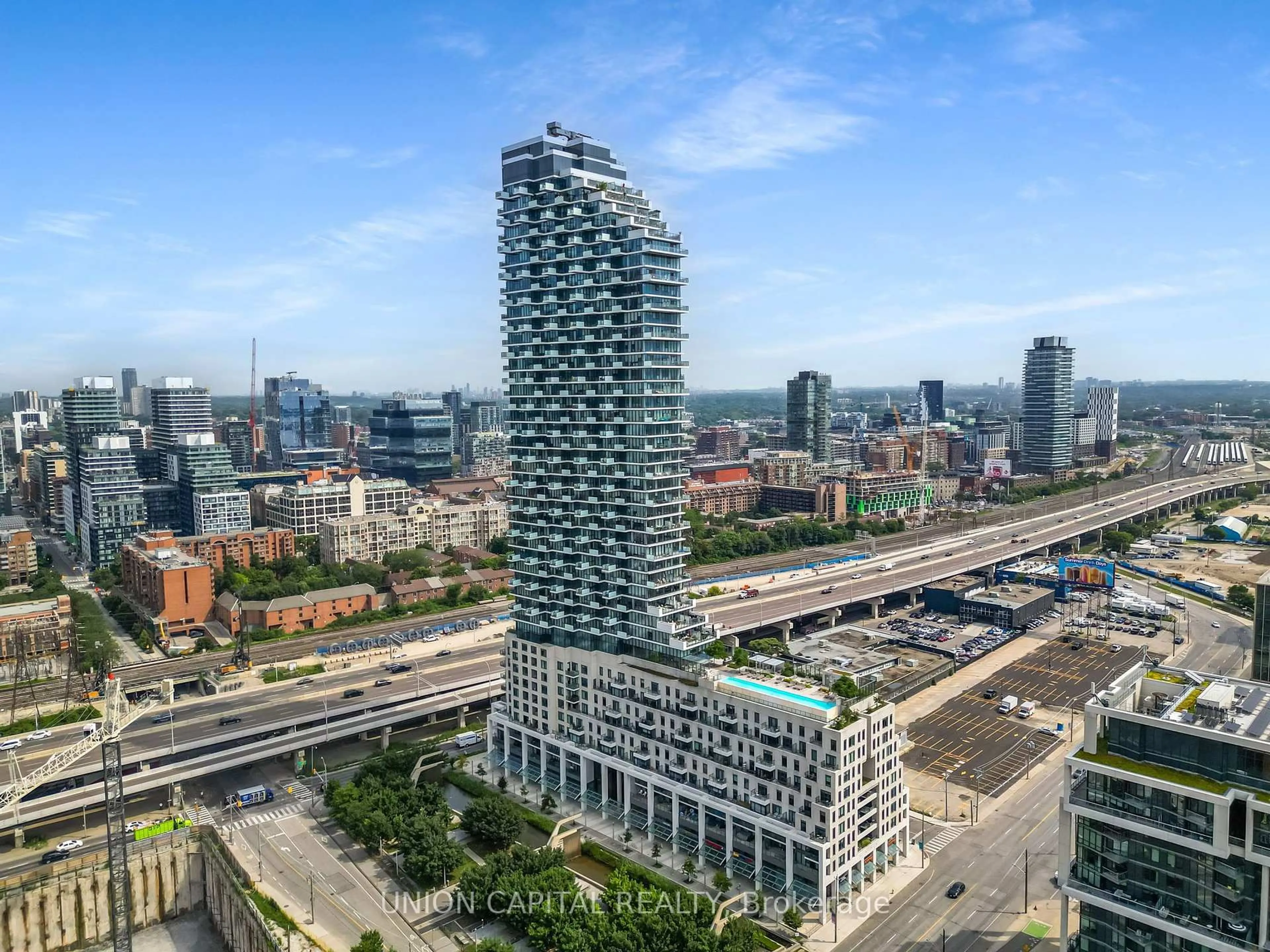 A pic from outside/outdoor area/front of a property/back of a property/a pic from drone, city buildings view from balcony for 16 Bonnycastle St #2007, Toronto Ontario M5C 0C9