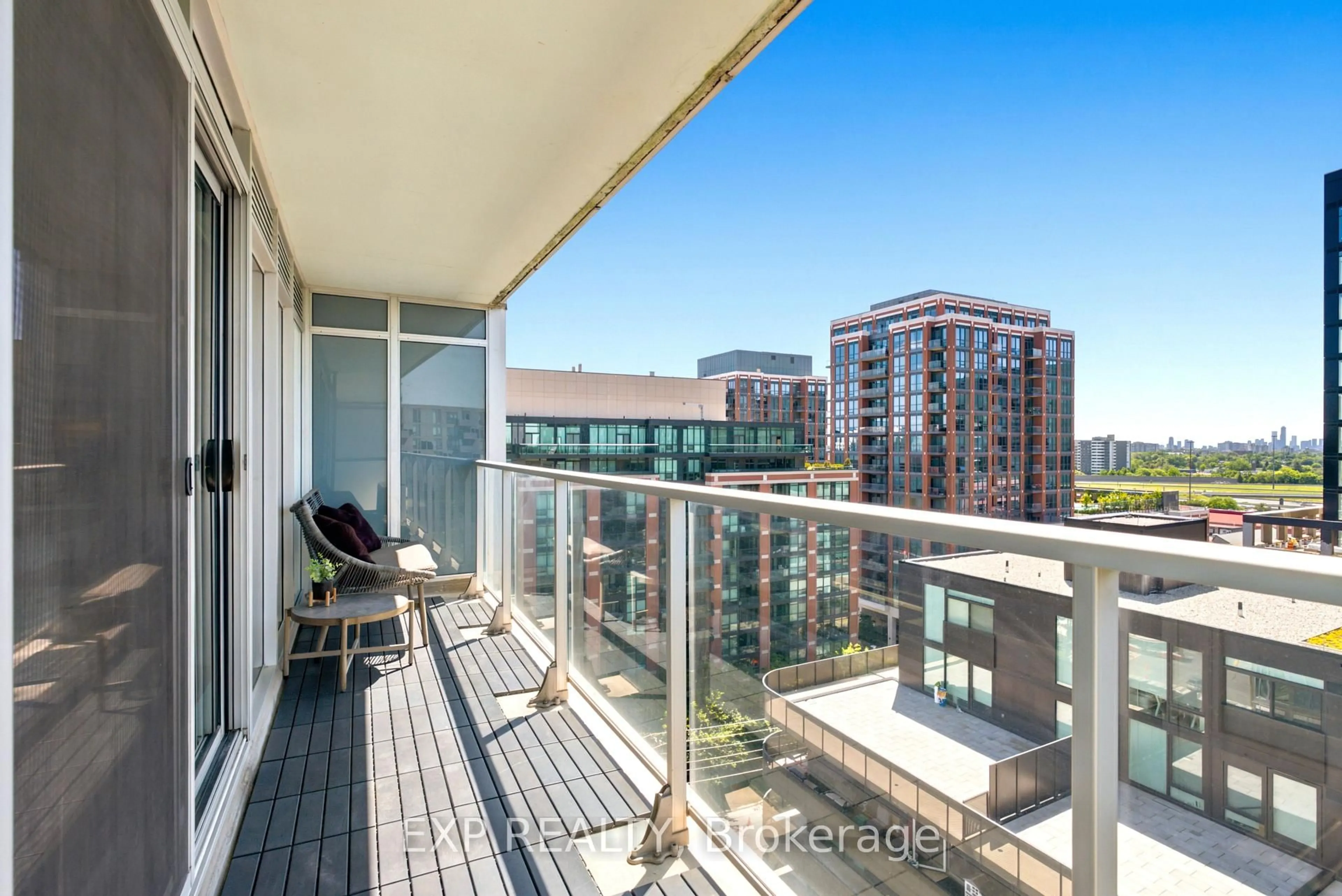 Balcony in the apartment, city buildings view from balcony for 555 Wilson Ave #1108, Toronto Ontario M3H 5Y6