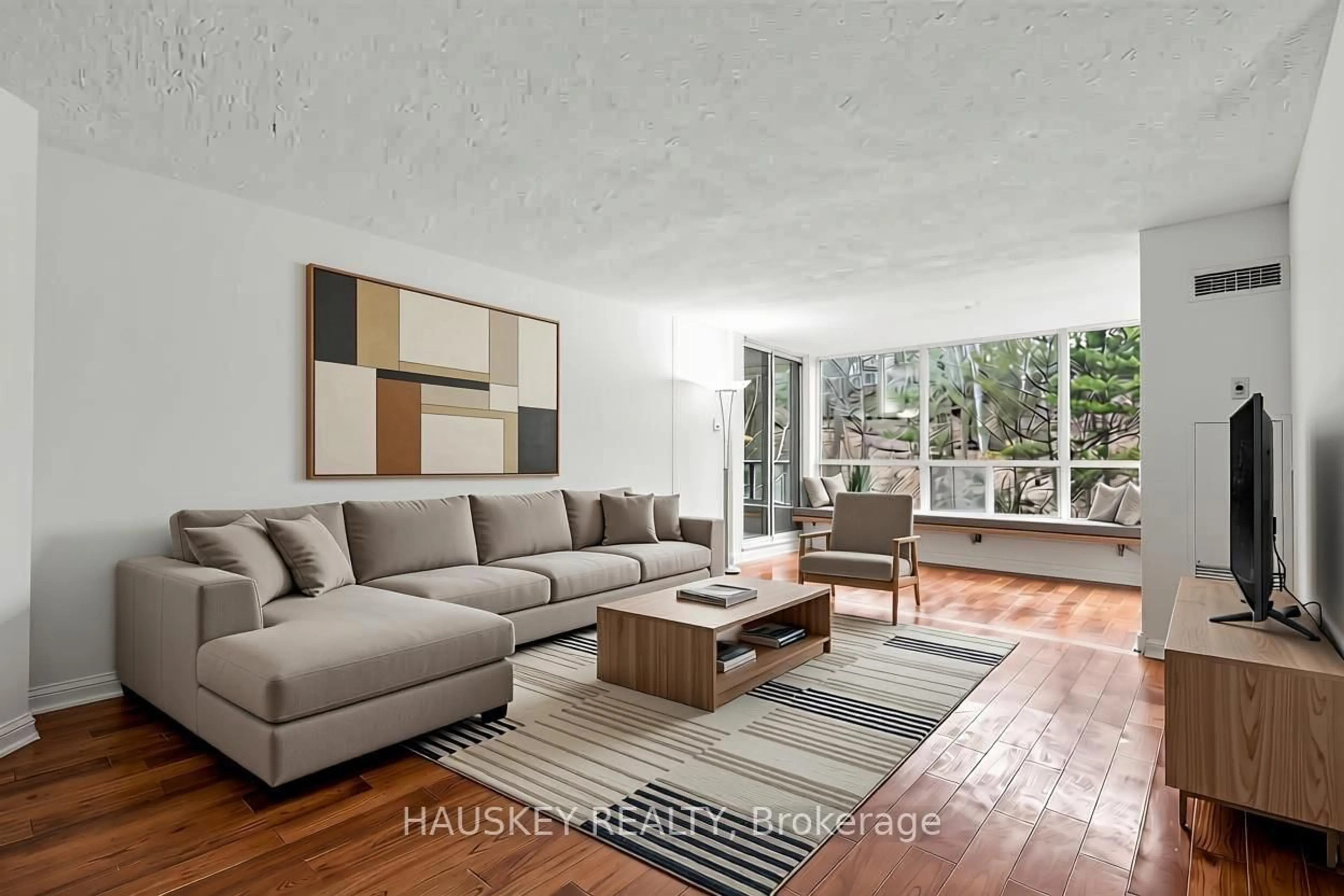 Living room with furniture, wood/laminate floor for 3800 Yonge St #402, Toronto Ontario M4N 3P7
