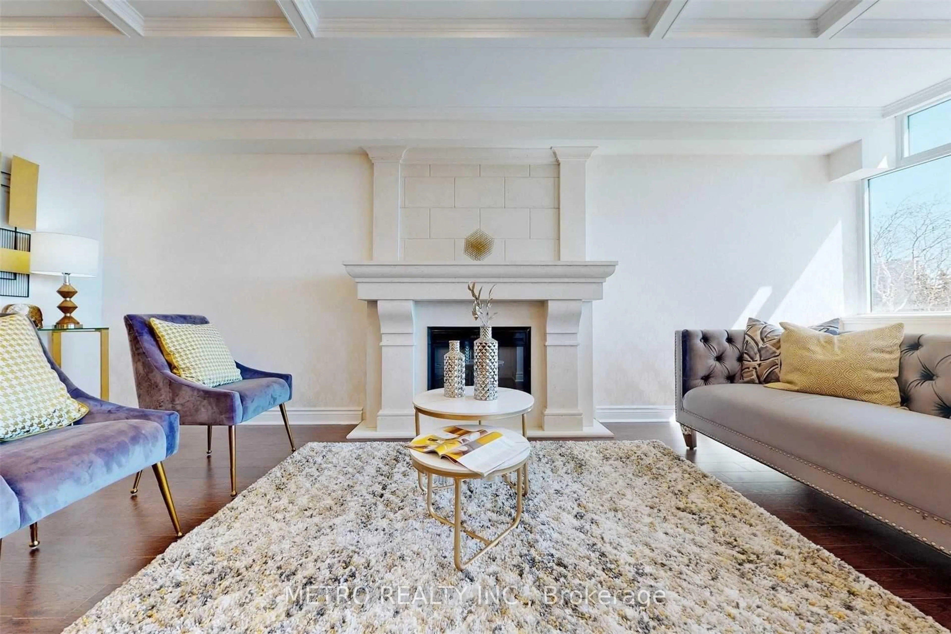 Living room with furniture, carpet floor for 90 Fisherville Rd #406, Toronto Ontario M2R 3J9