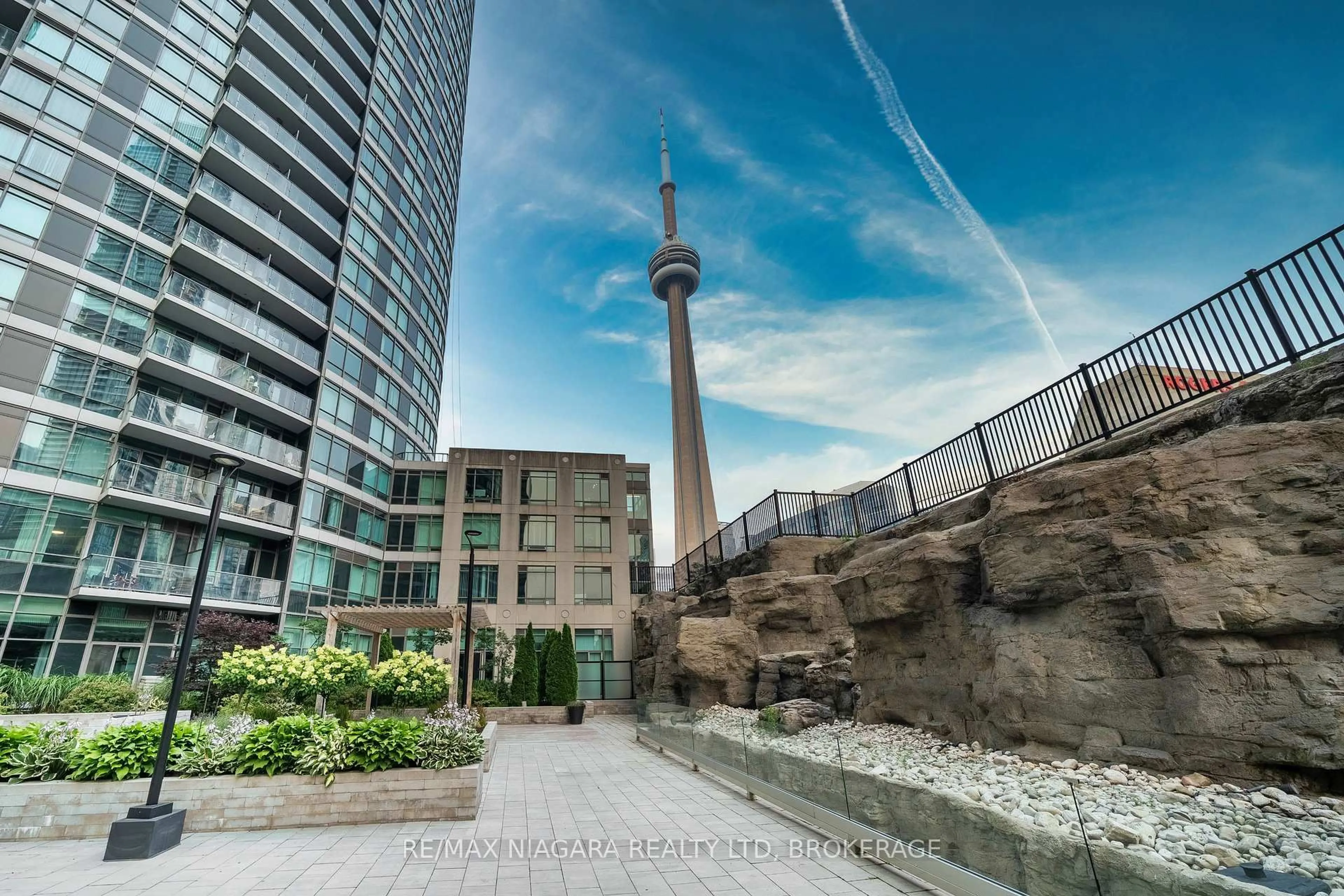 Patio, city buildings view from balcony for 361 Front St #3603, Toronto Ontario M5V 3R5