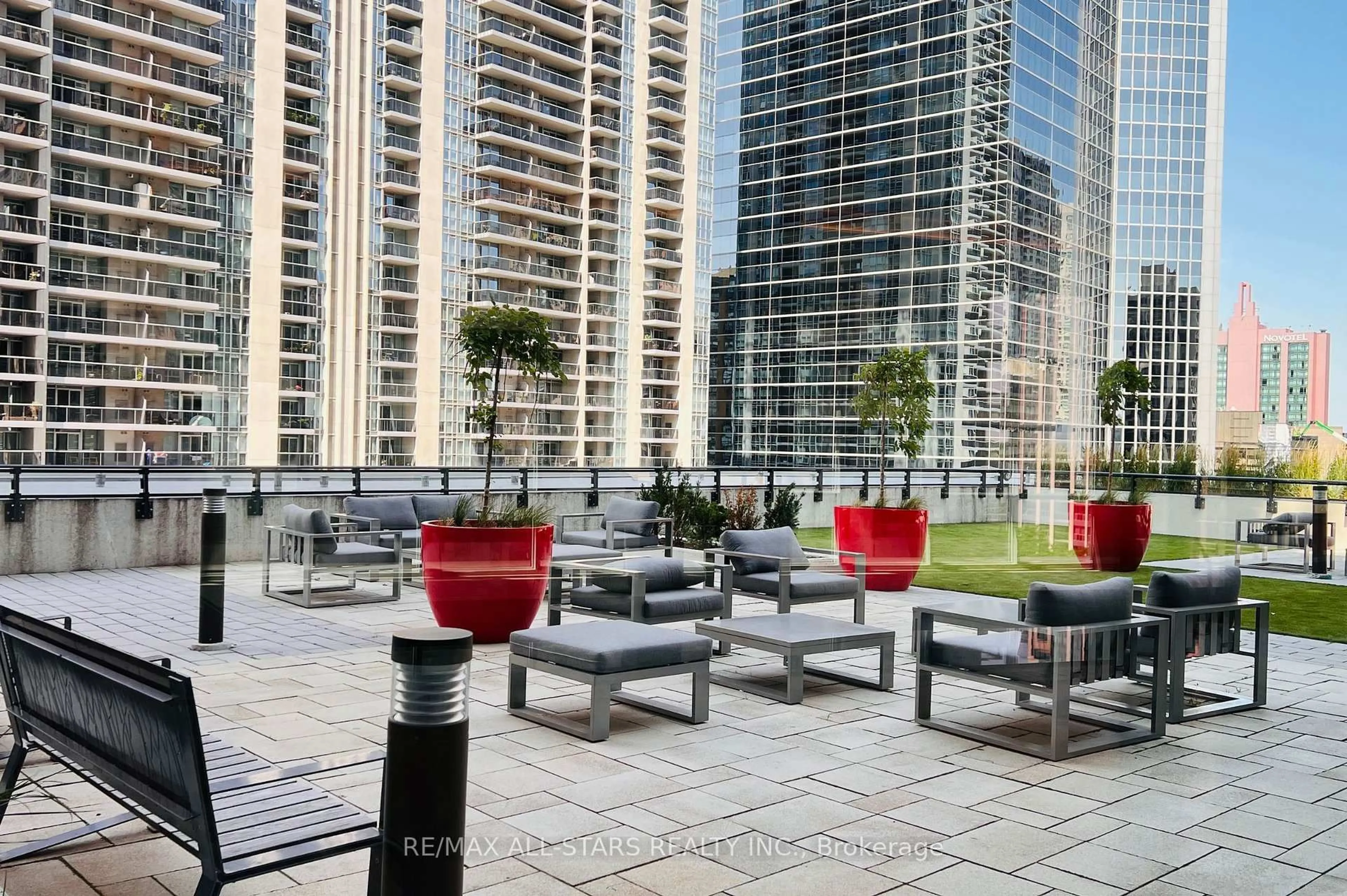 Patio, city buildings view from balcony for 4955 Yonge St #1609, Toronto Ontario M2N 0L8