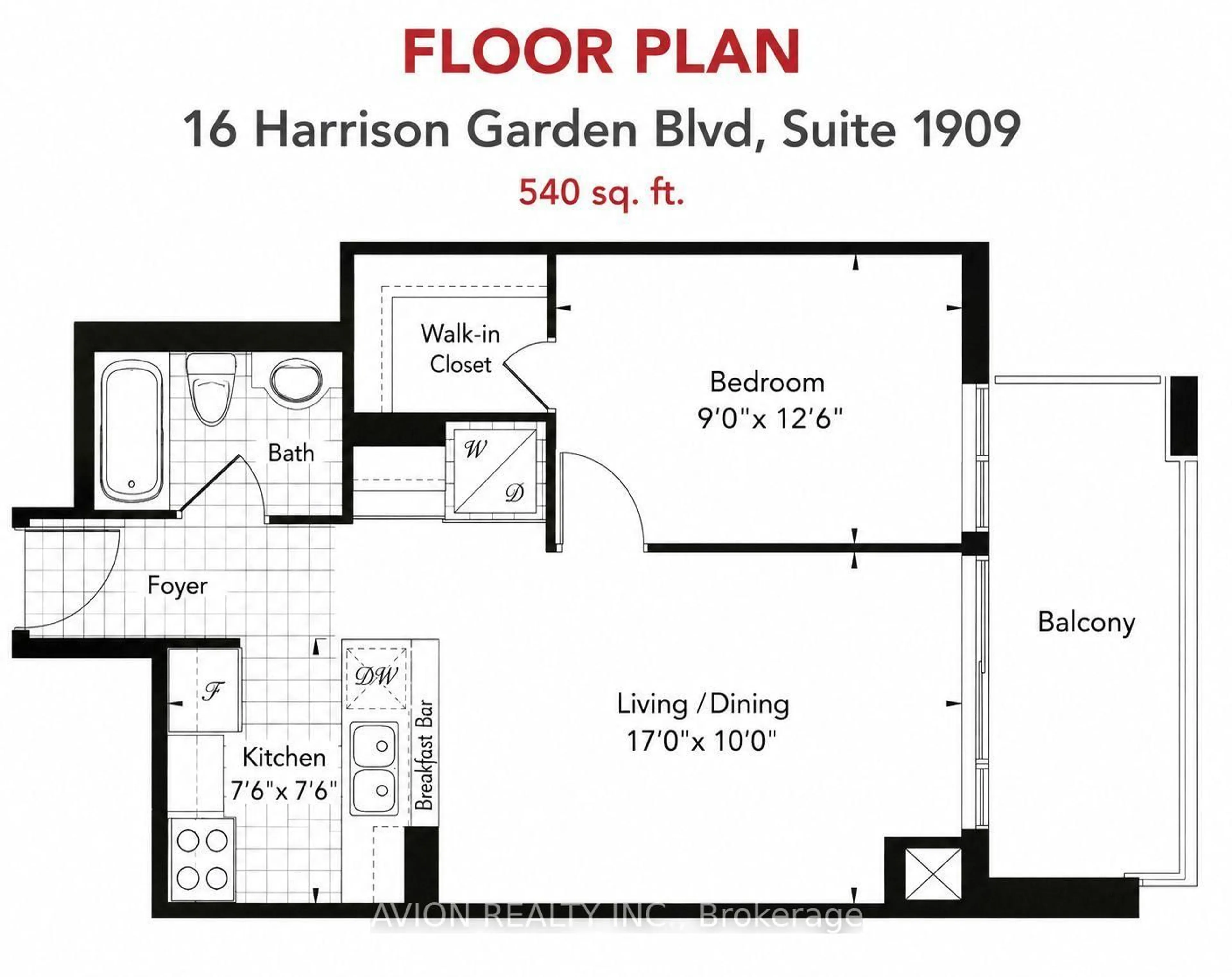 Floor plan for 16 Harrison Garden Blvd #1909, Toronto Ontario M2N 7J7