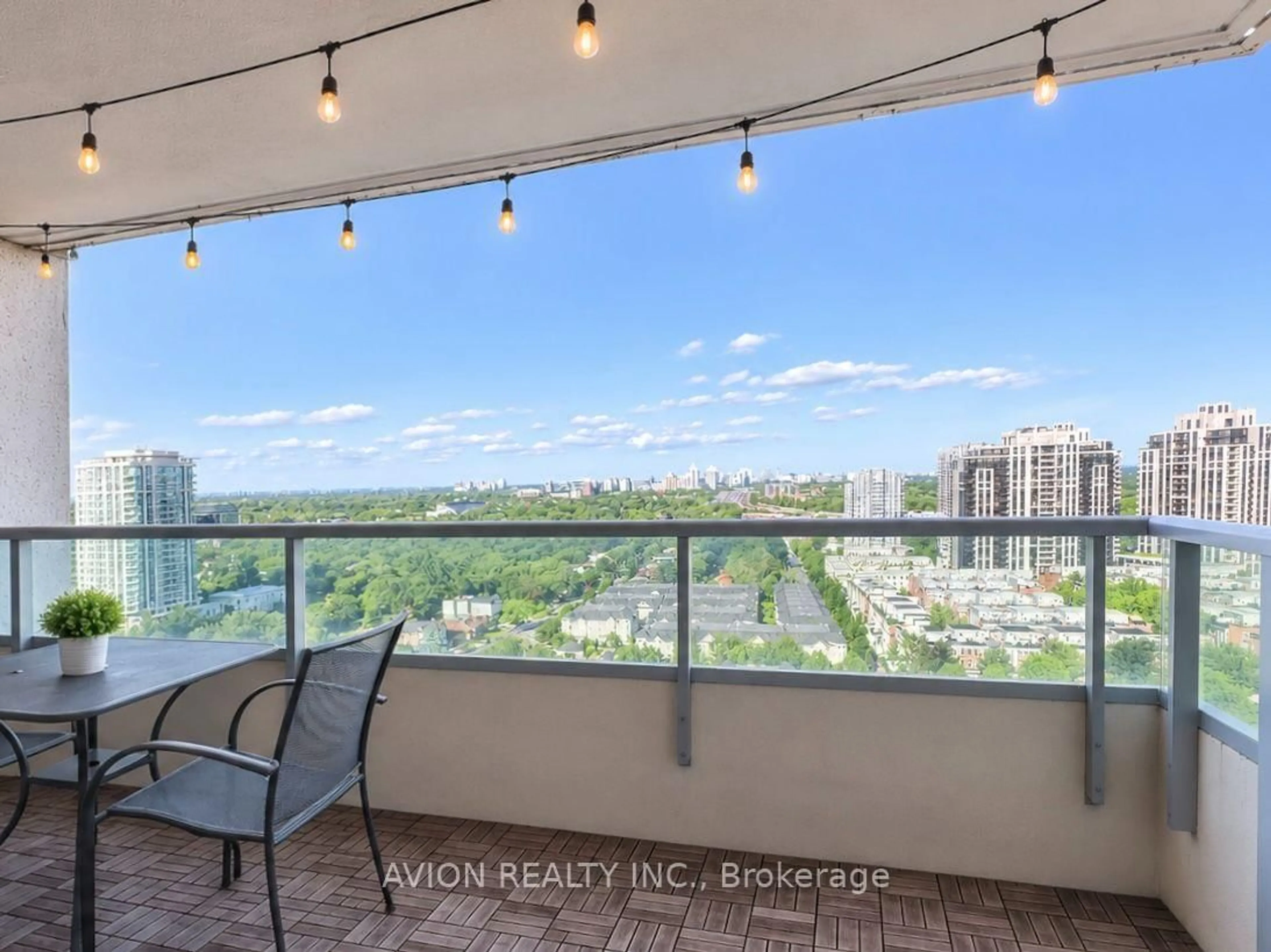 Balcony in the apartment, city buildings view from balcony for 16 Harrison Garden Blvd #1909, Toronto Ontario M2N 7J7