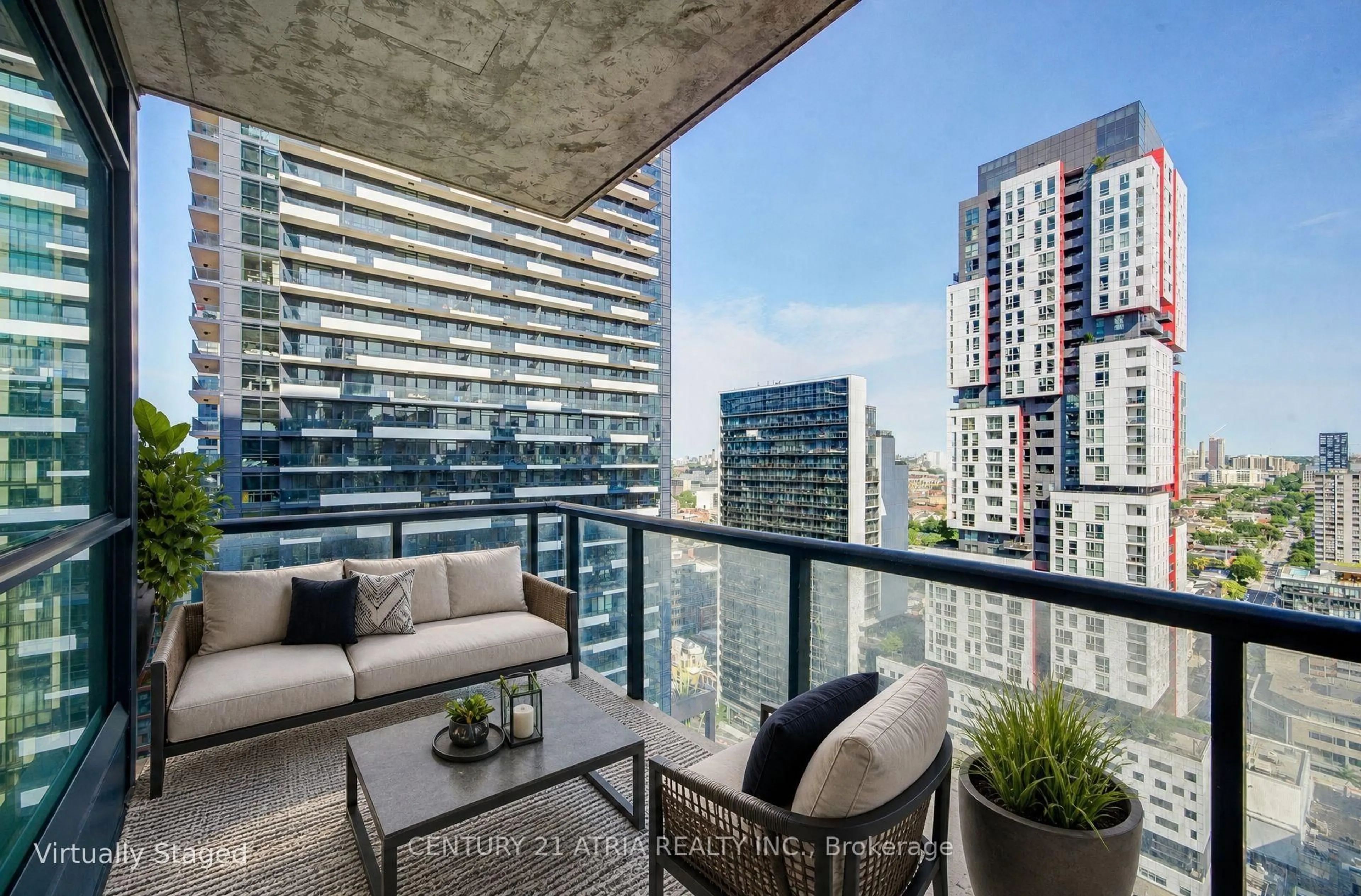 Balcony in the apartment, city buildings view from balcony for 290 Adelaide St #2404, Toronto Ontario M5V 0P3
