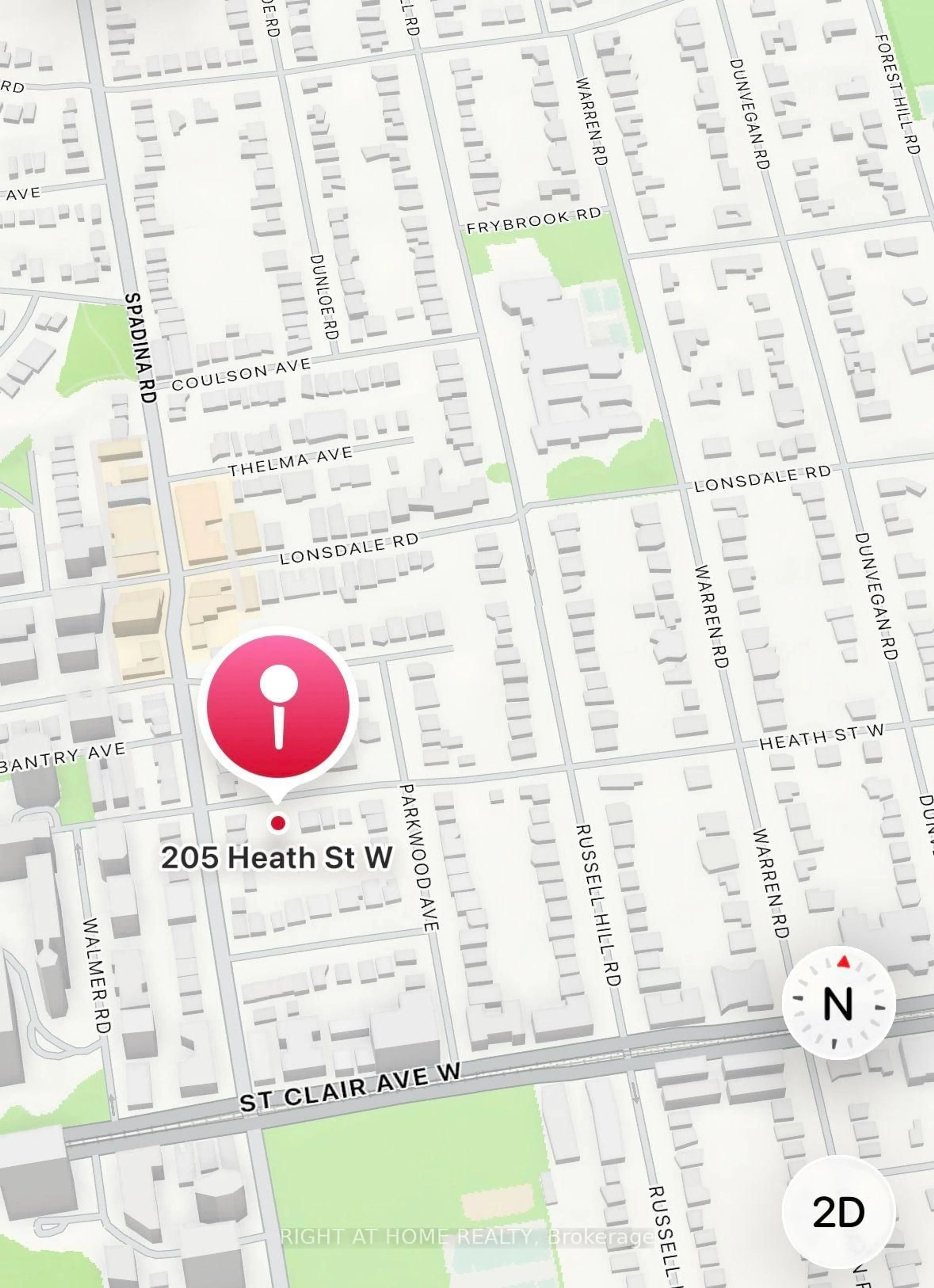 Picture of a map for 205 Heath St, Toronto Ontario M4V 1V3