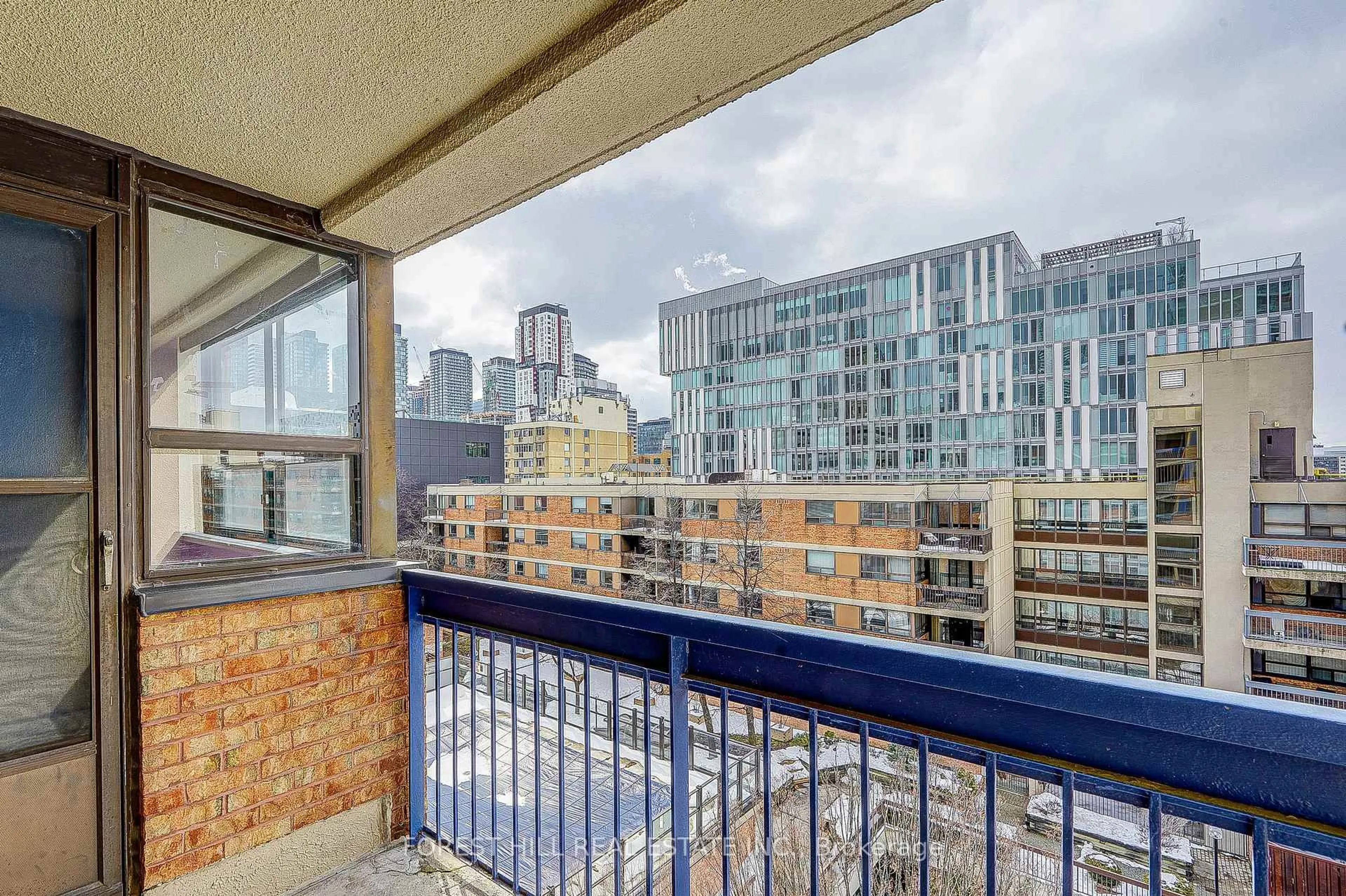 Balcony in the apartment, city buildings view from balcony for 60 St. Patrick St #728, Toronto Ontario M5T 2X5