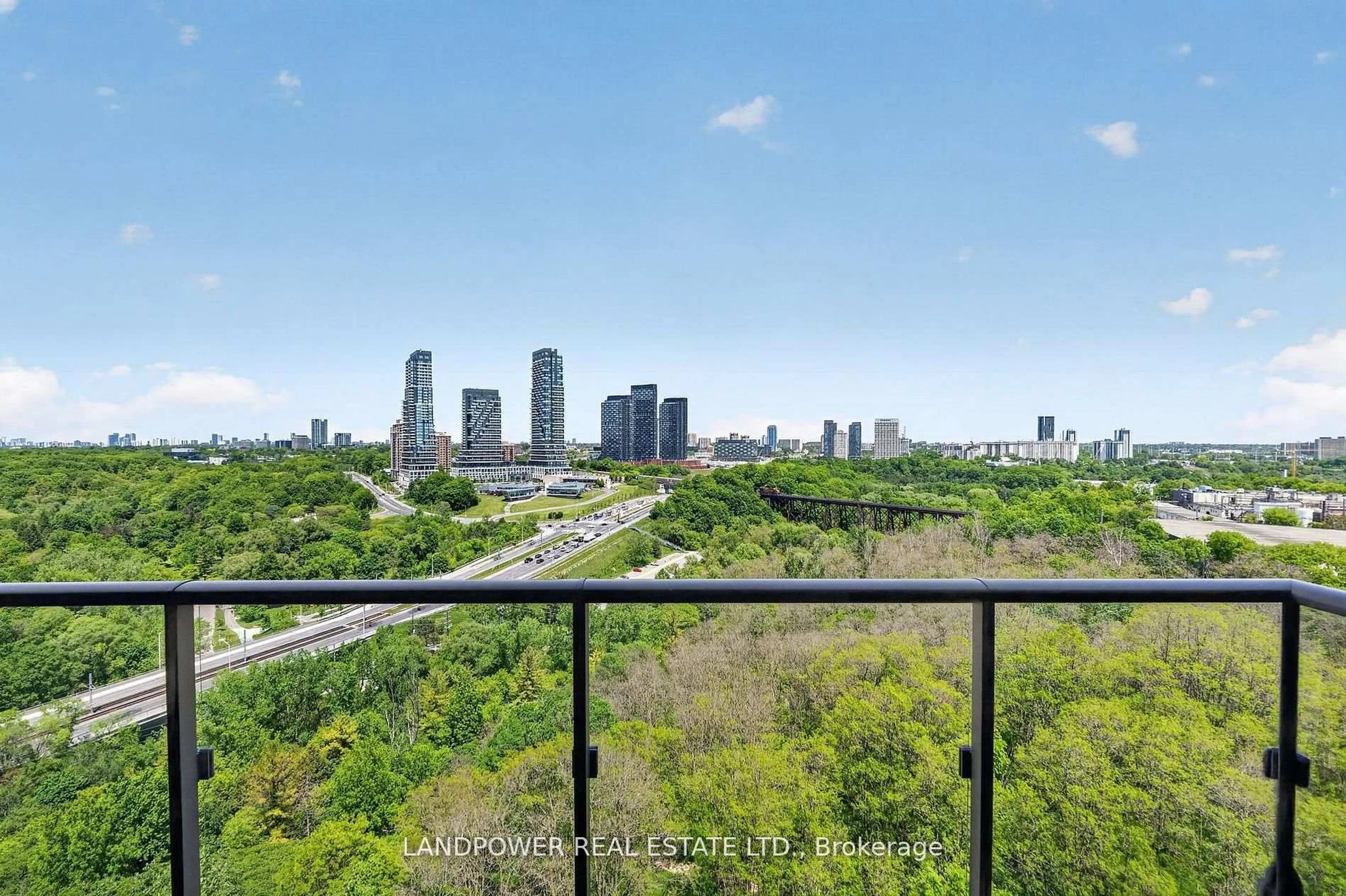 Balcony in the apartment, city buildings view from balcony for 160 Vanderhoof Ave #1203, Toronto Ontario M4G 0B7
