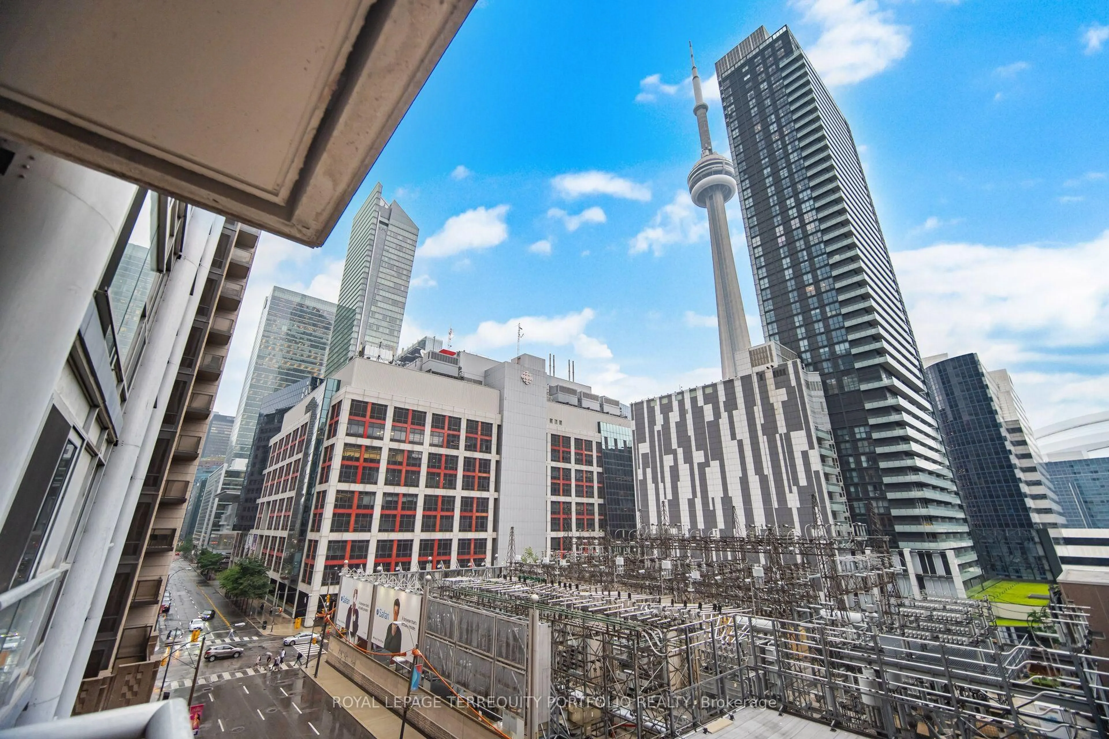 Patio, city buildings view from balcony for 250 Wellington St #635, Toronto Ontario M5V 3P6
