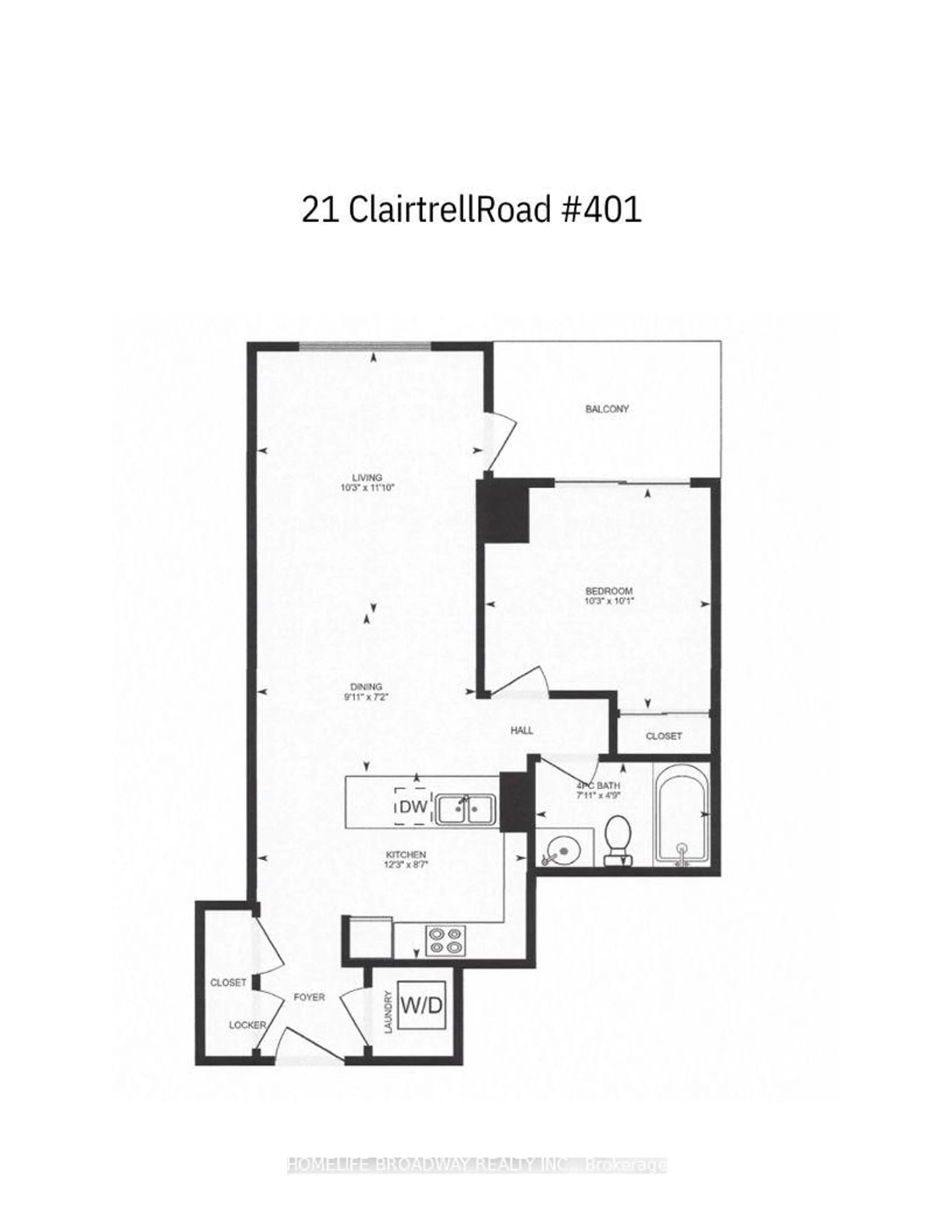 Floor plan for 21 Clairtrell Rd #401, Toronto Ontario M2N 0G8