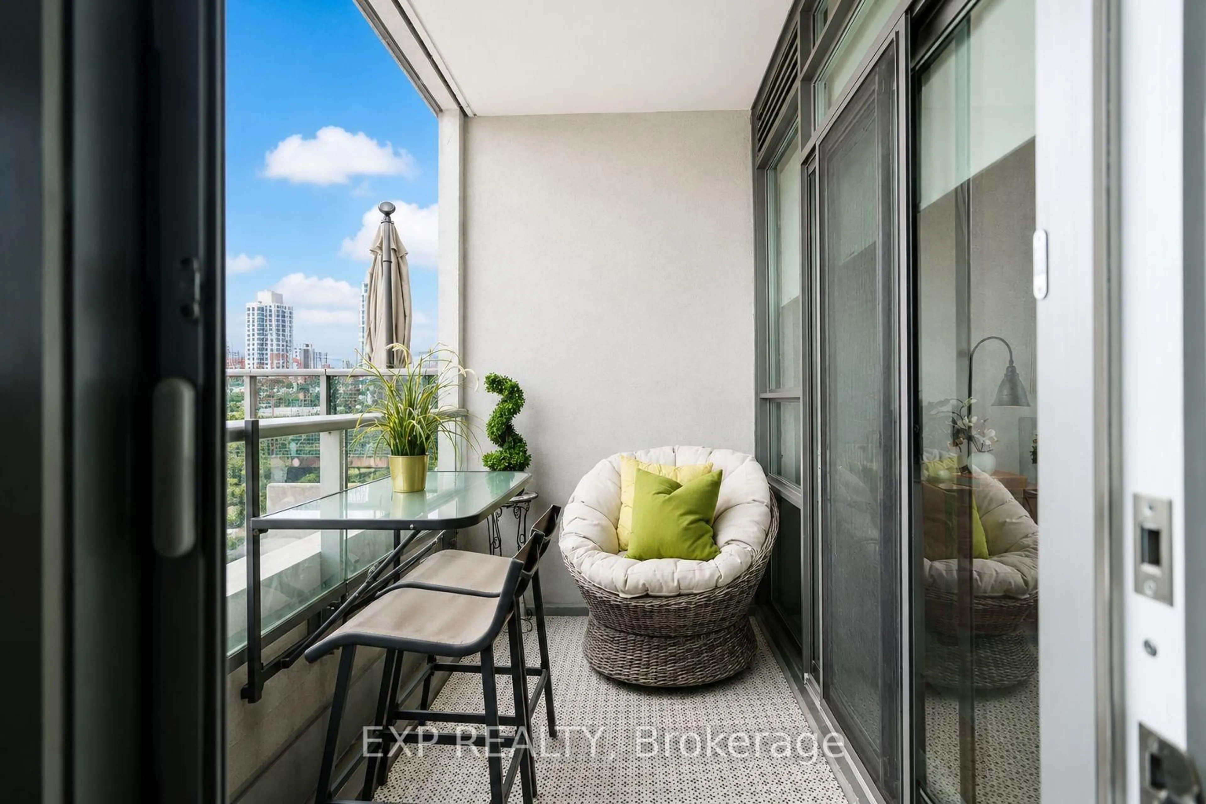 Balcony in the apartment, city buildings view from balcony for 500 St Clair Ave #404, Toronto Ontario M6C 1A8