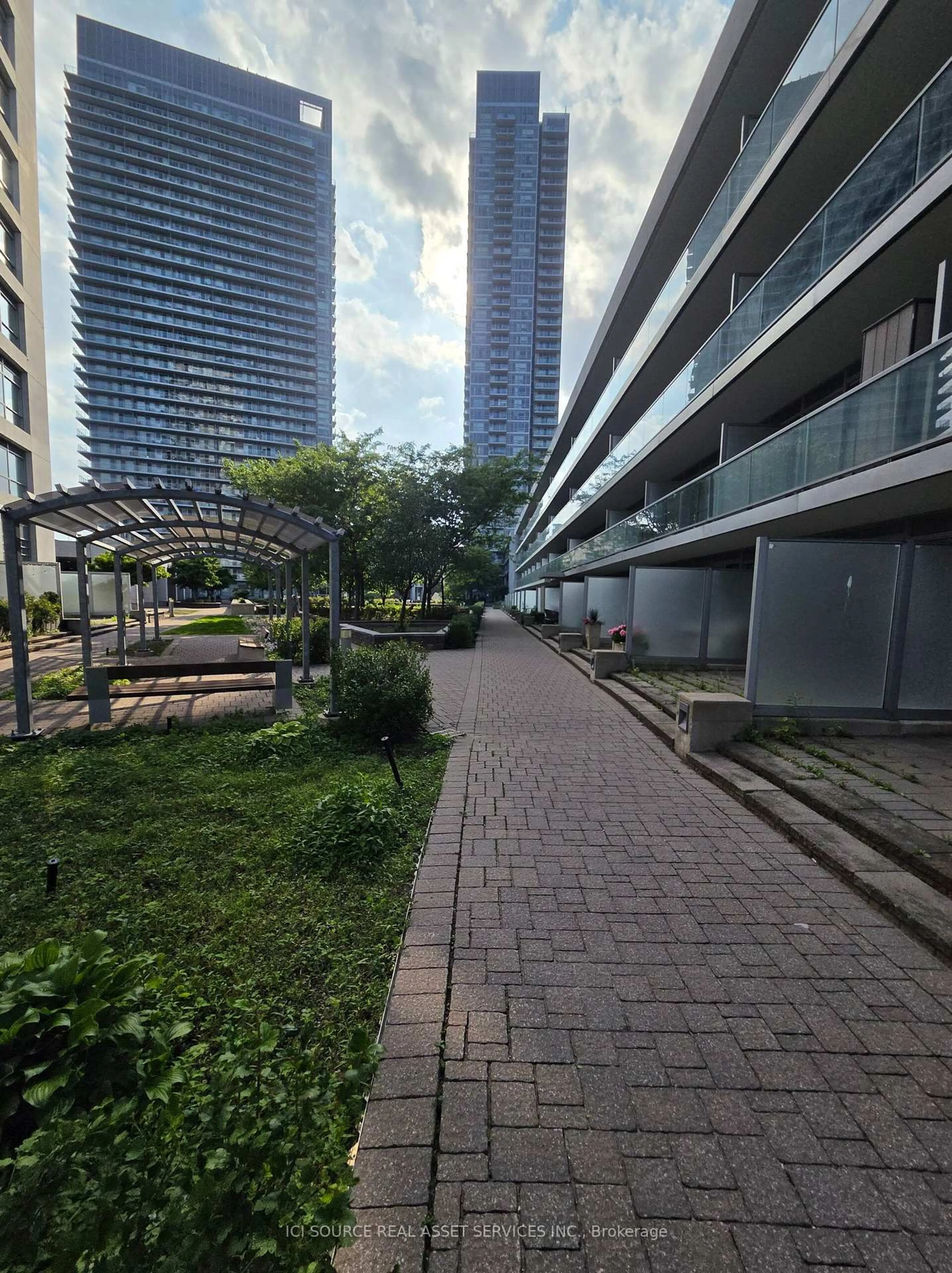 Patio, city buildings view from balcony for 2035 Sheppard Ave #221, Toronto Ontario M2J 0A8