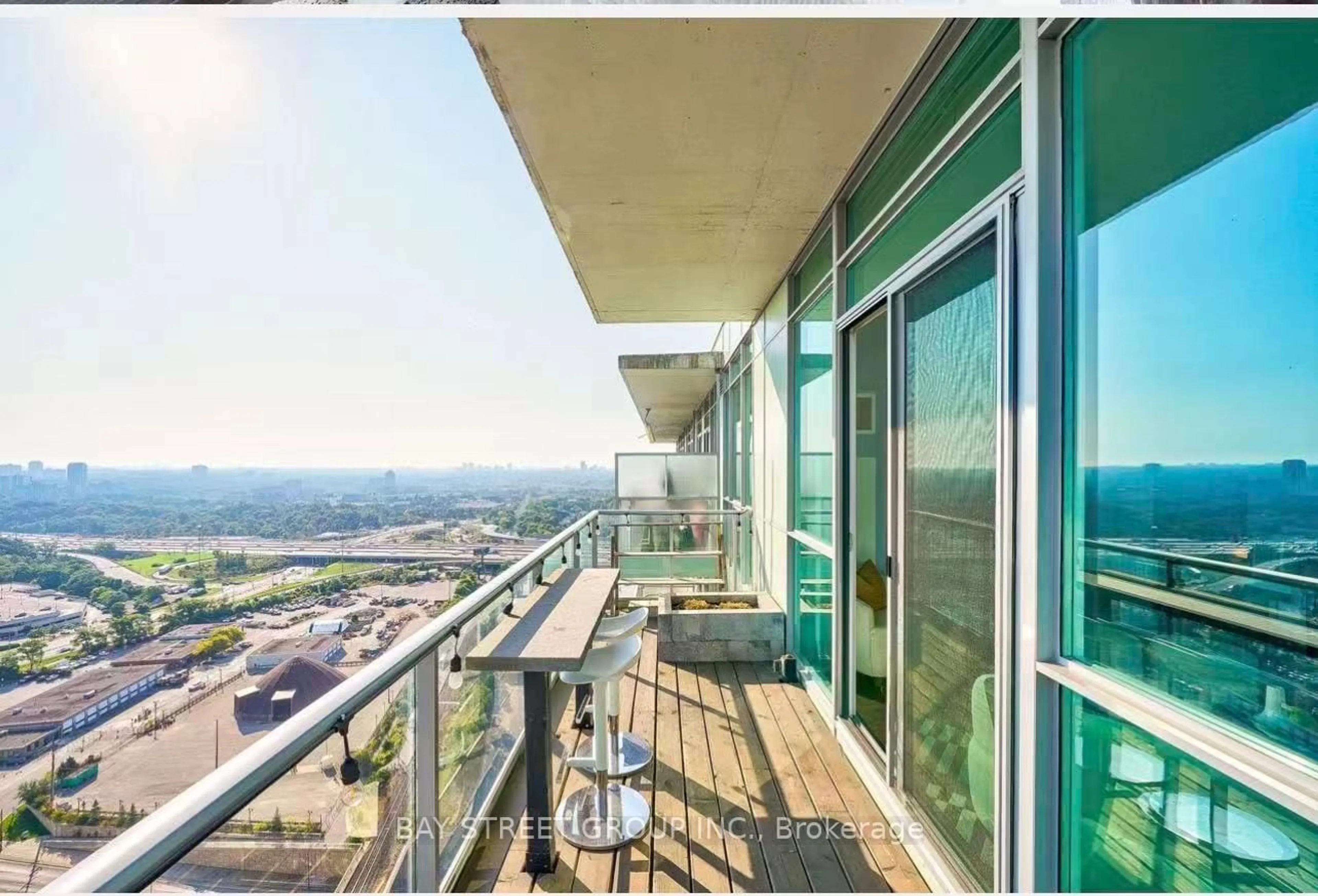 Balcony in the apartment, city buildings view from balcony for 33 Singer Crt #Ph2, Toronto Ontario M2K 0B4