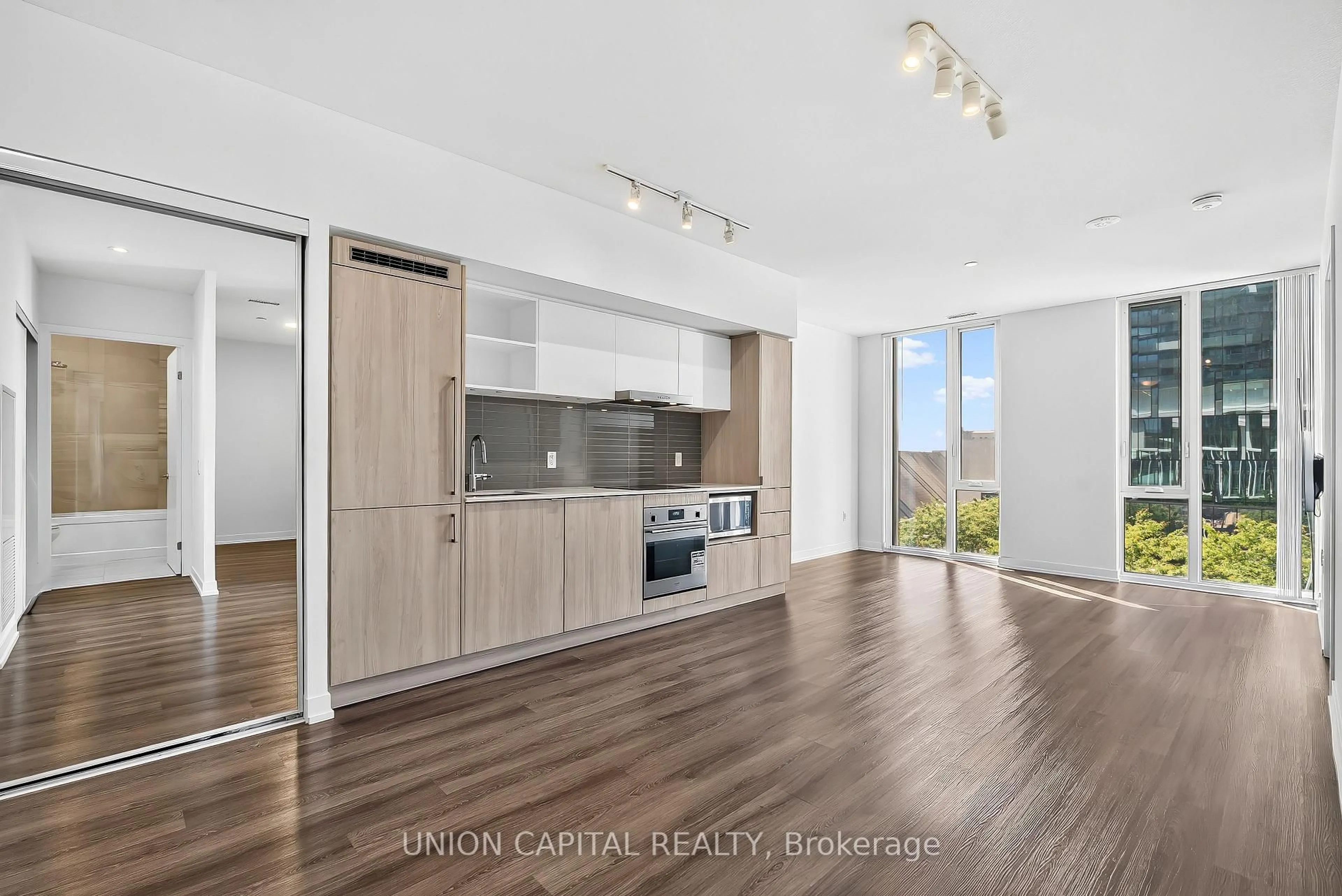 Open concept kitchen, wood/laminate floor for 138 Downes St #909, Toronto Ontario M5E 0E4
