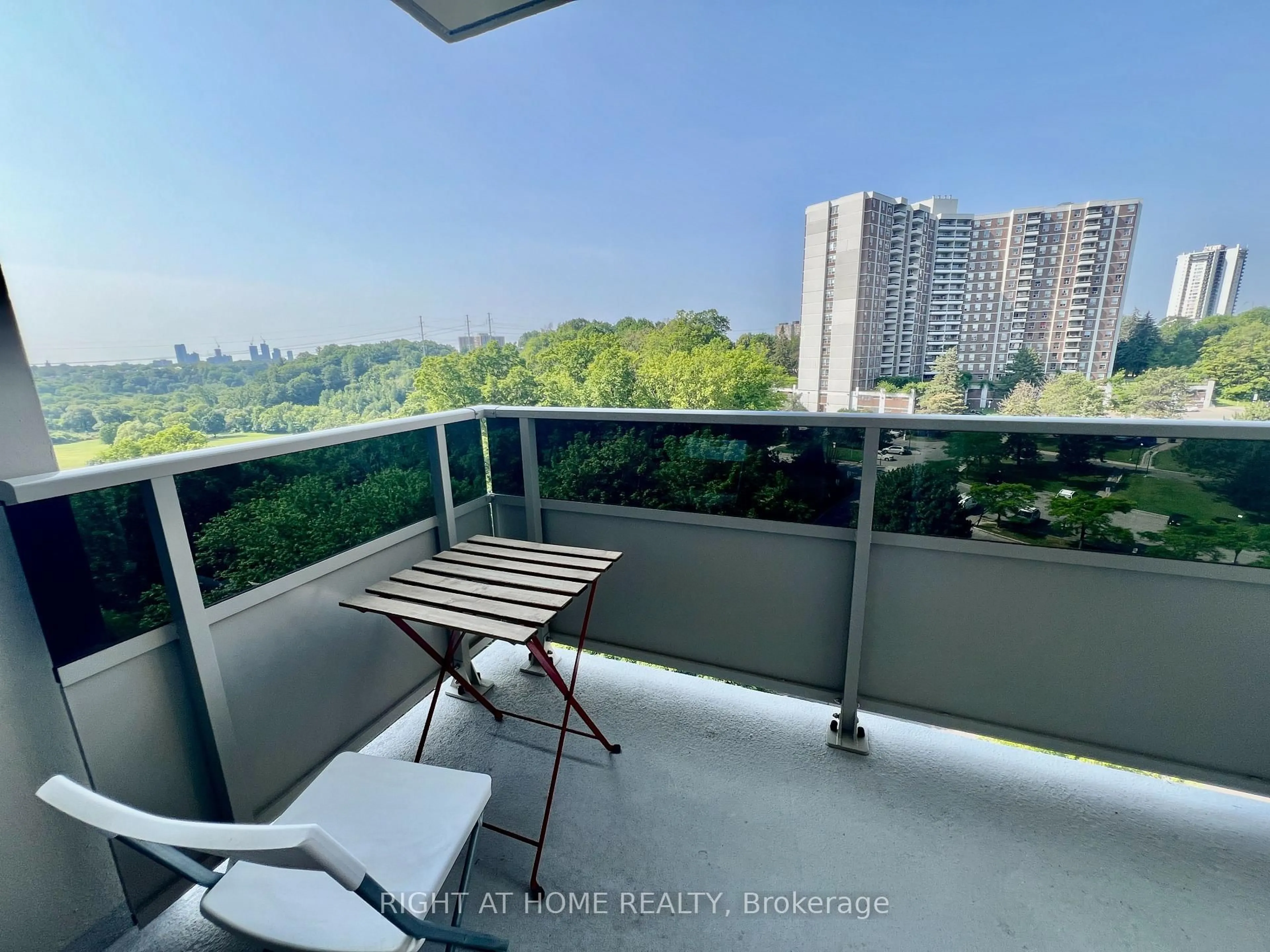 Balcony in the apartment, city buildings view from balcony for 20 Edgecliff Gfwy #1008, Toronto Ontario M3C 3A4