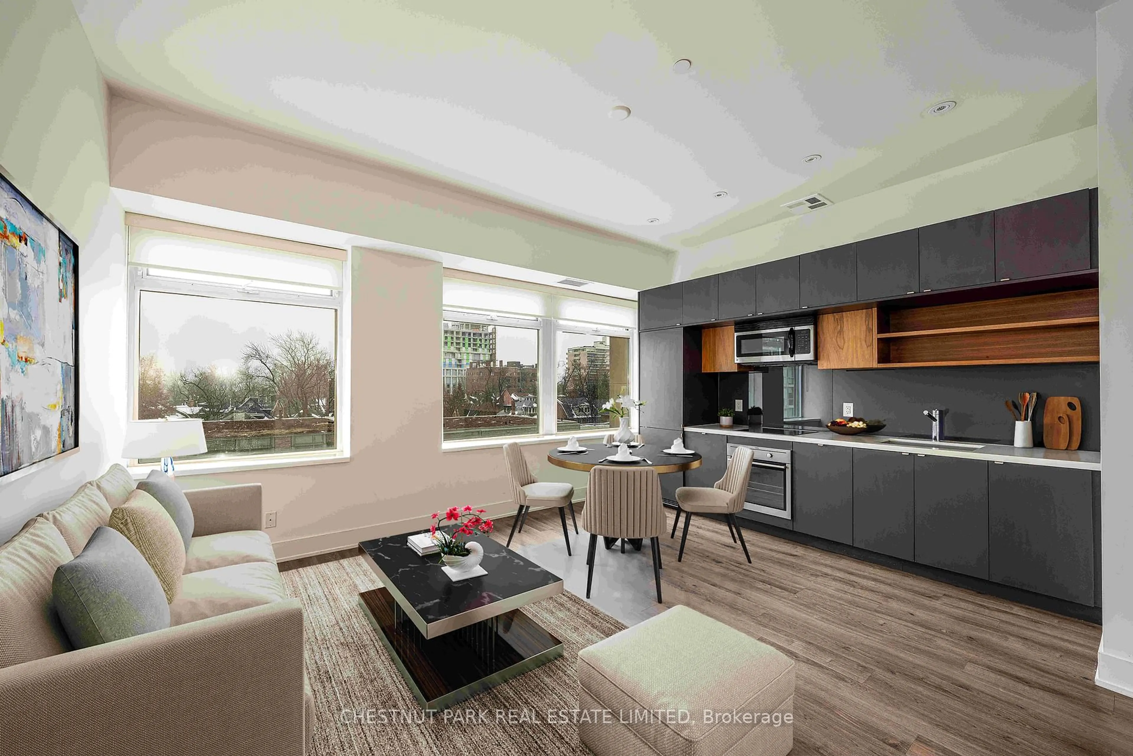 Open concept kitchen, wood/laminate floor for 111 St Clair Ave #416, Toronto Ontario M4V 1N5