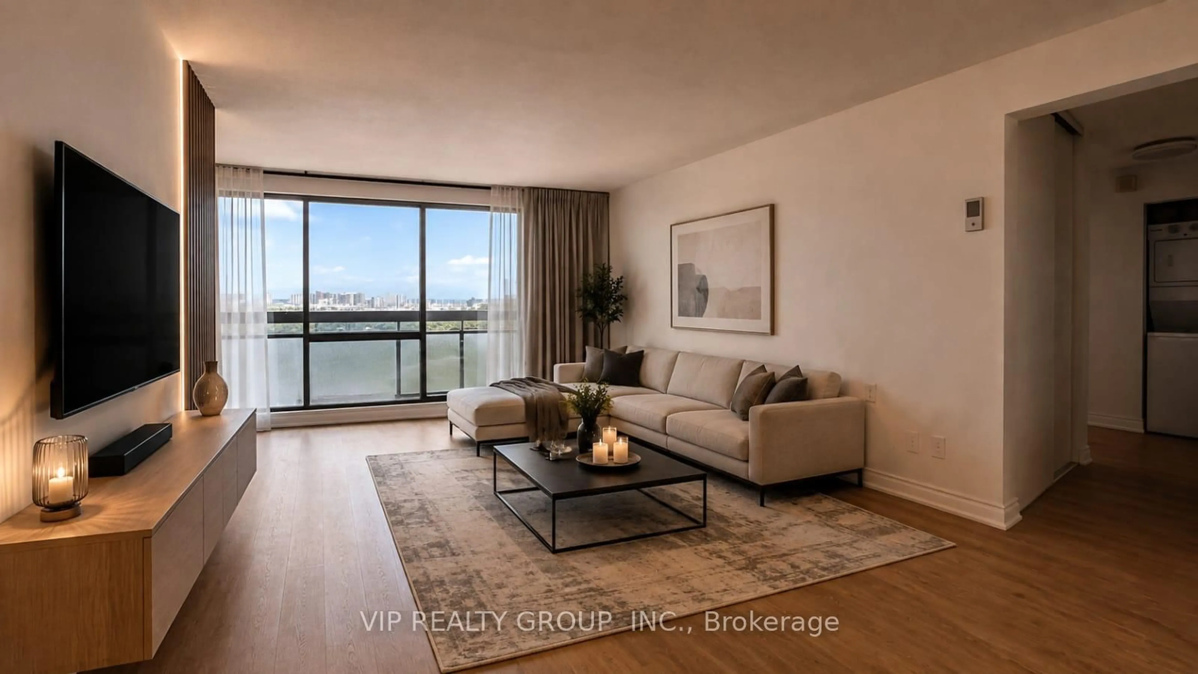 Living room with furniture, wood/laminate floor for 350 Seneca Hill Dr #1611, Toronto Ontario M2J 4S7