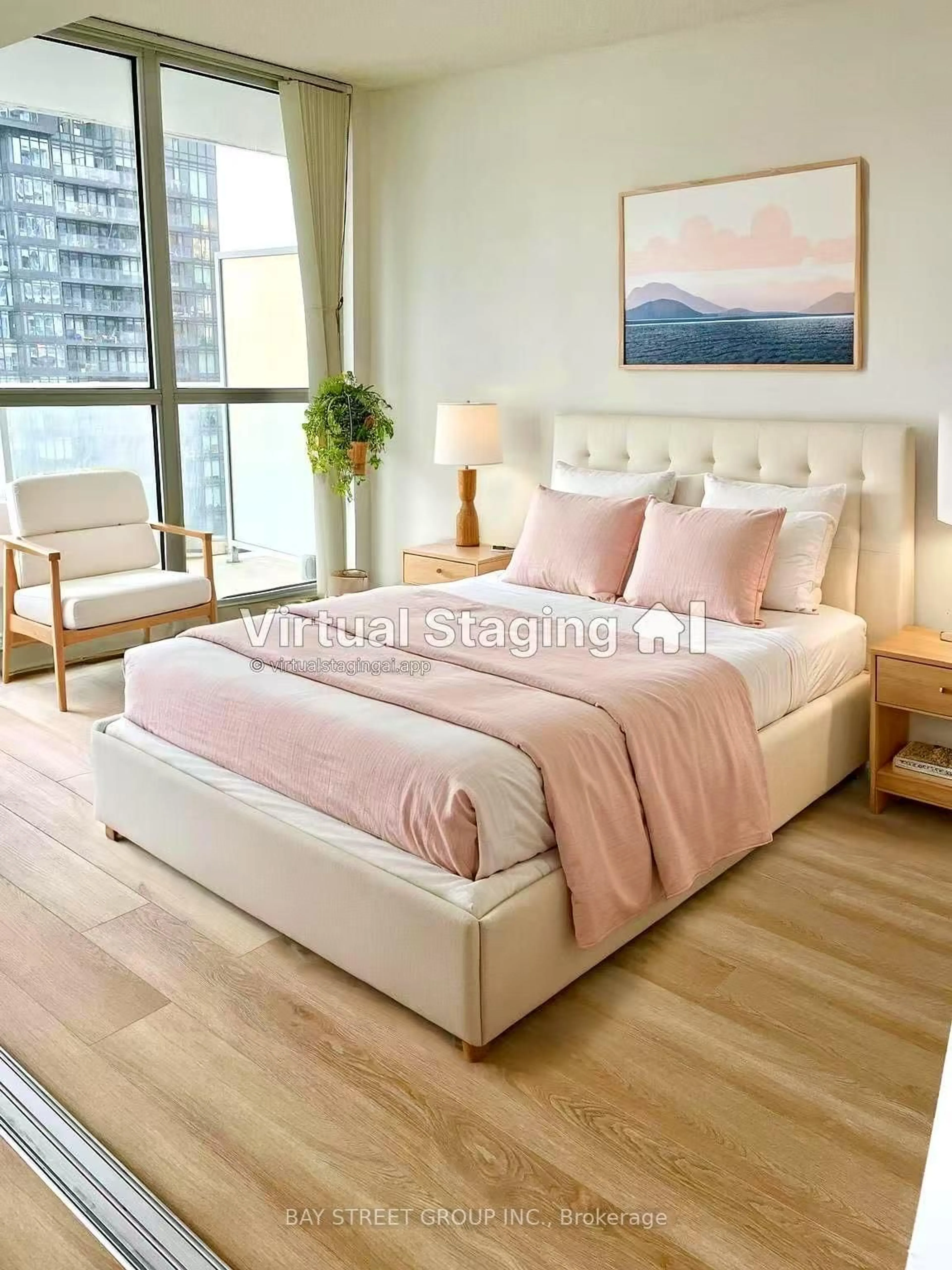 Bedroom with bed, wood/laminate floor for 75 Queens Wharf Rd #2908, Toronto Ontario M5V 0J8