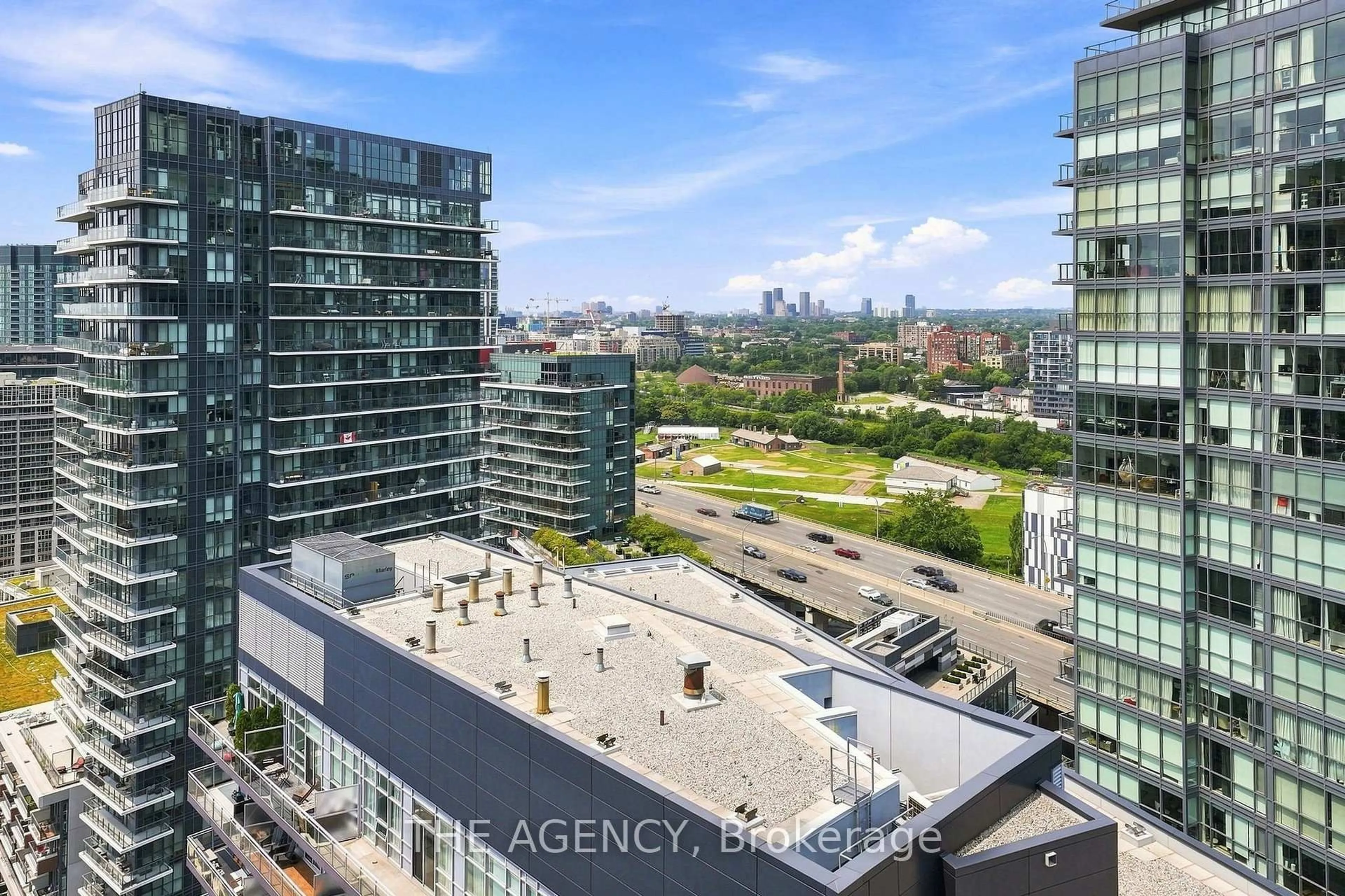 A pic from outside/outdoor area/front of a property/back of a property/a pic from drone, city buildings view from balcony for 600 Fleet St #2301, Toronto Ontario M5V 1B7